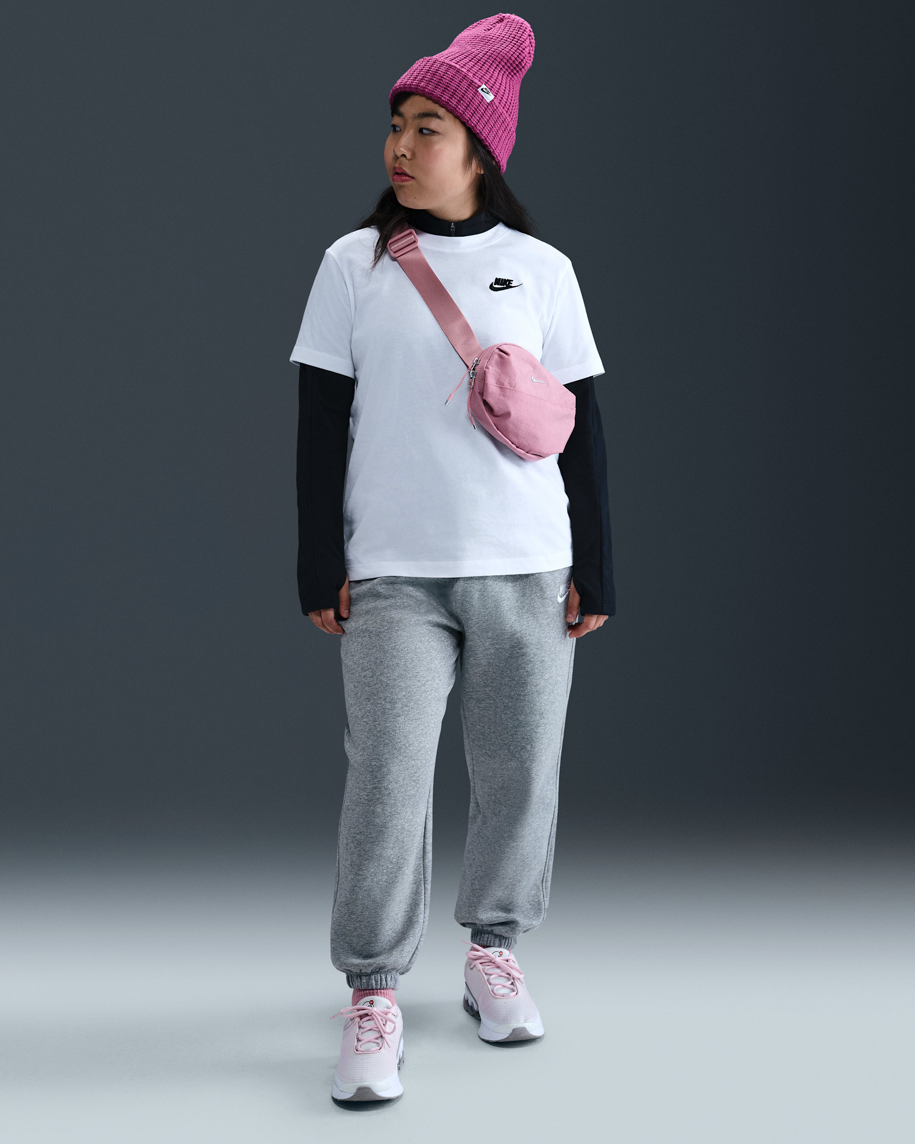 Nike Sportswear Club Fleece Big Kids' Loose Pants (Extended Size) - Dark Grey Heather/Base Grey/White