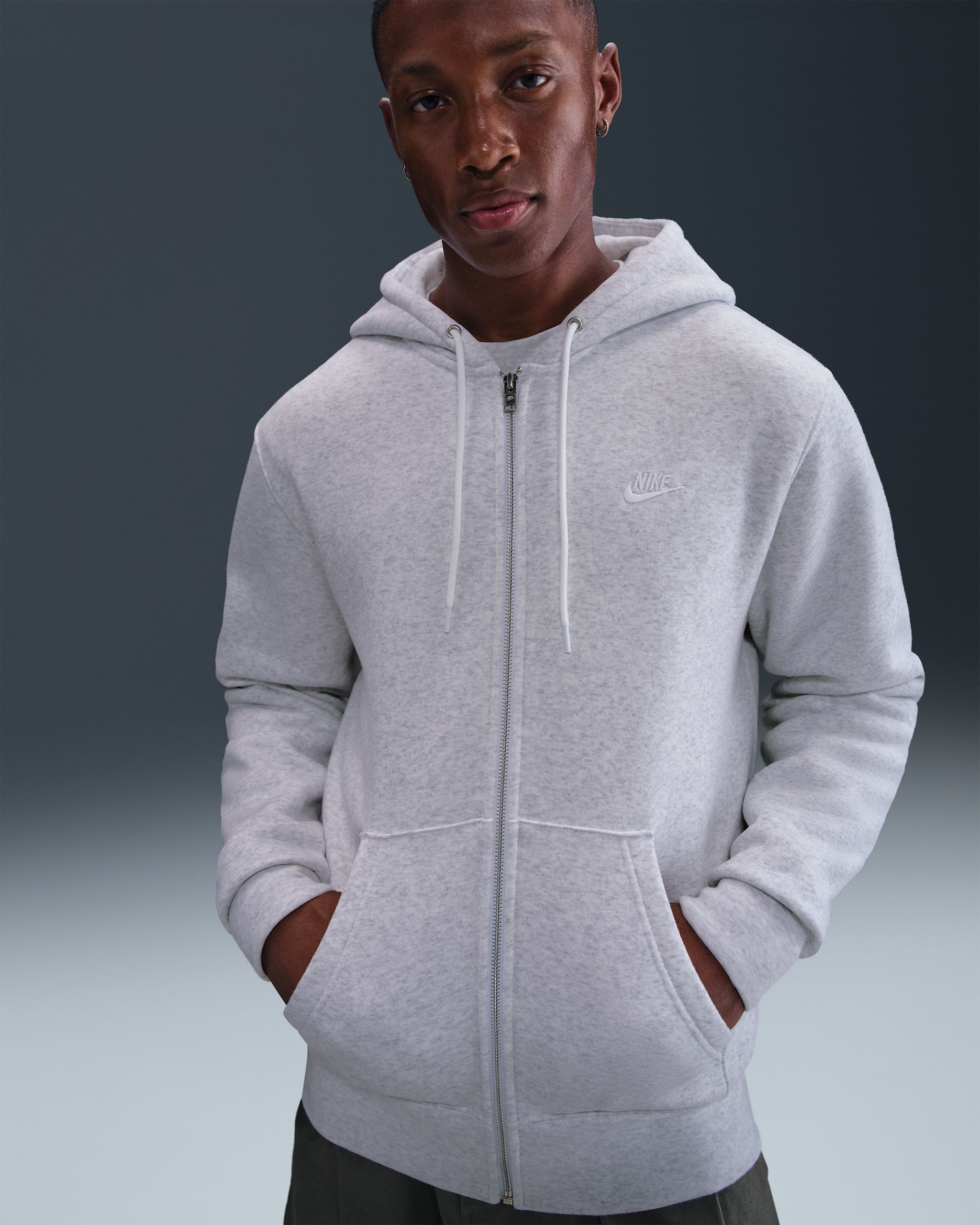 Nike Club Men's Full-Zip Fleece Hoodie - Birch Heather/White/White