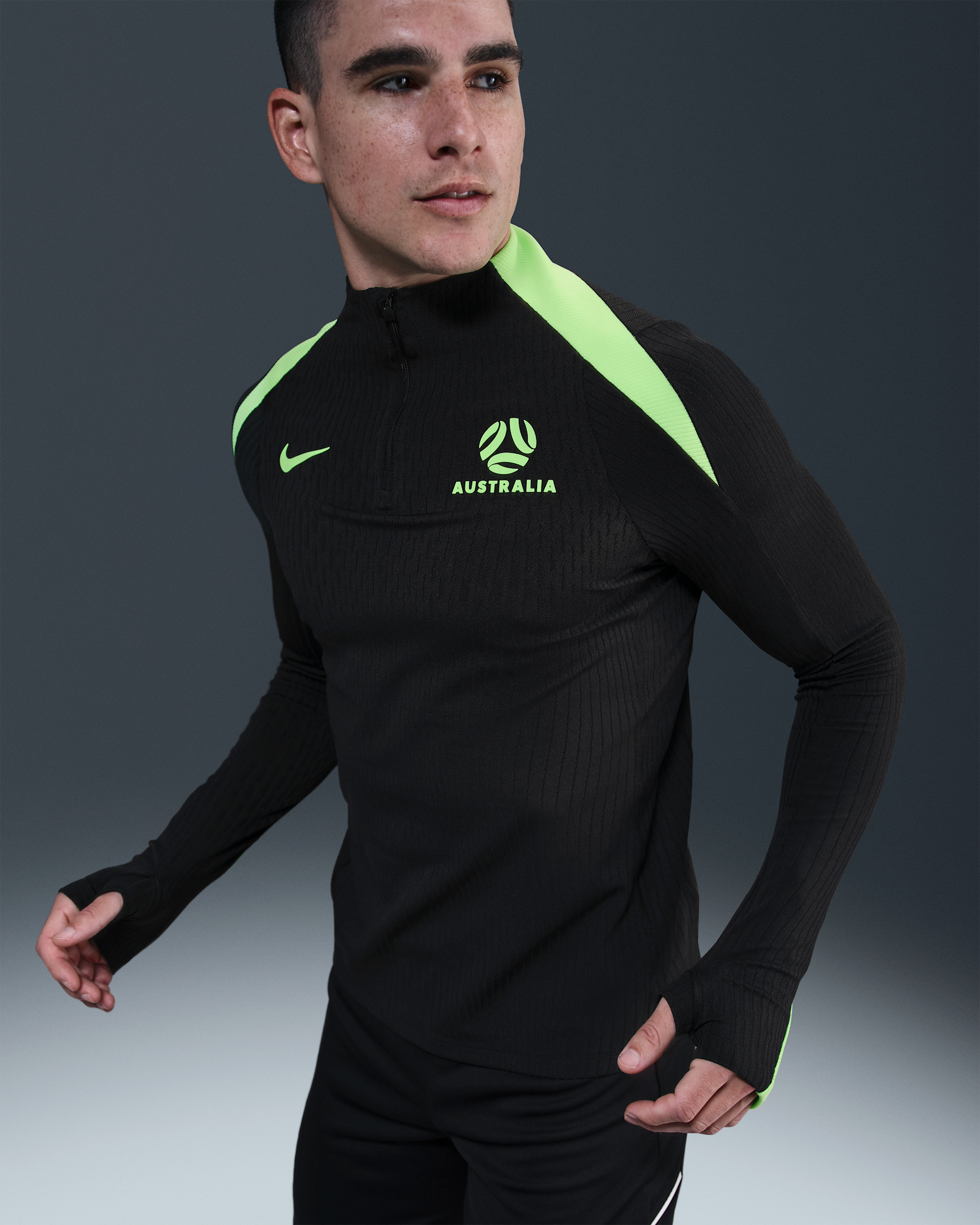 Maglia da calcio per allenamento Nike Dri-FIT ADV Australia Strike Elite – Uomo - Nero/Lime Blast/Lime Blast