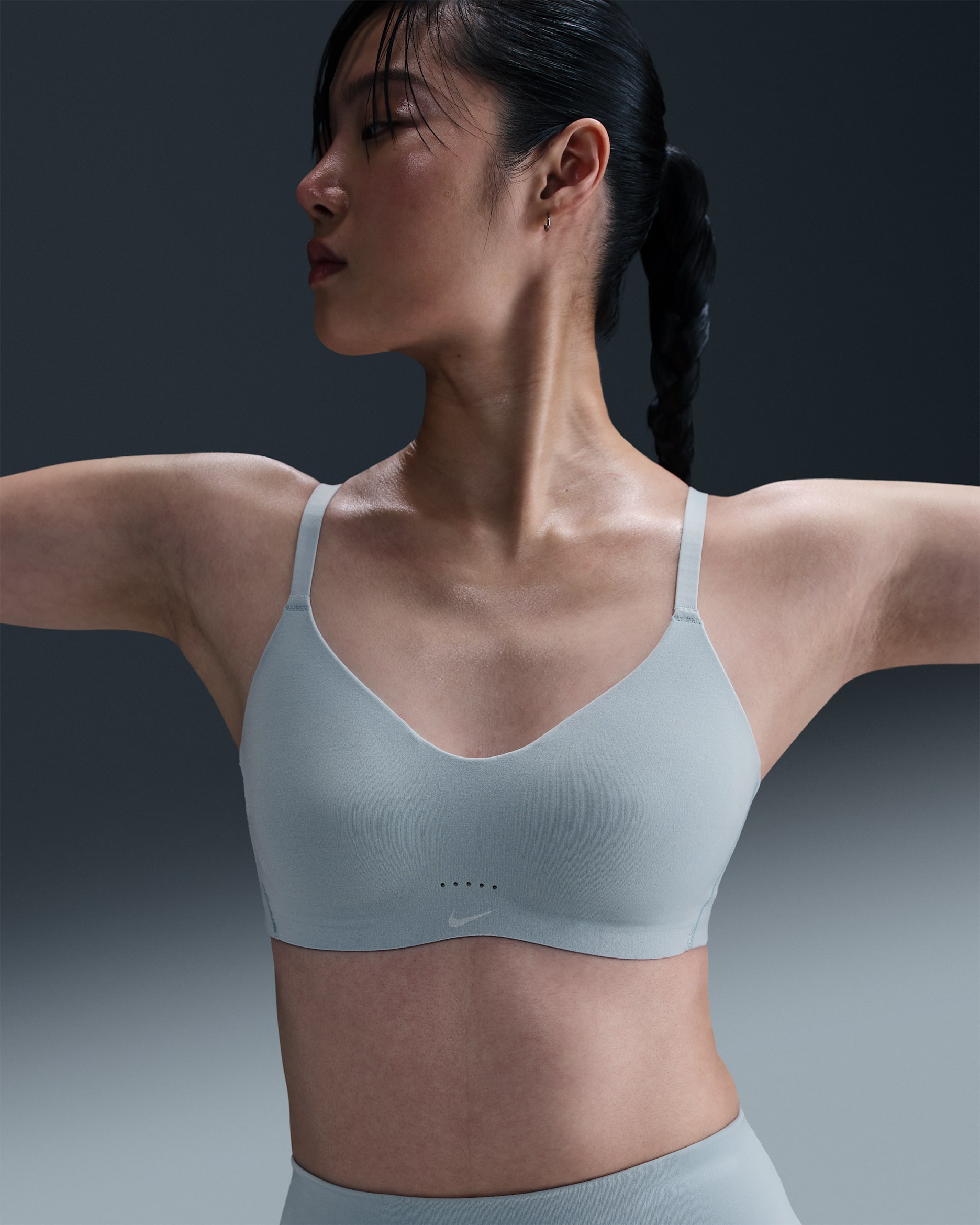Bra deportivo convertible de baja sujeción con almohadillas para mujer Nike Alate Minimalist - Azul militar claro/Blanco