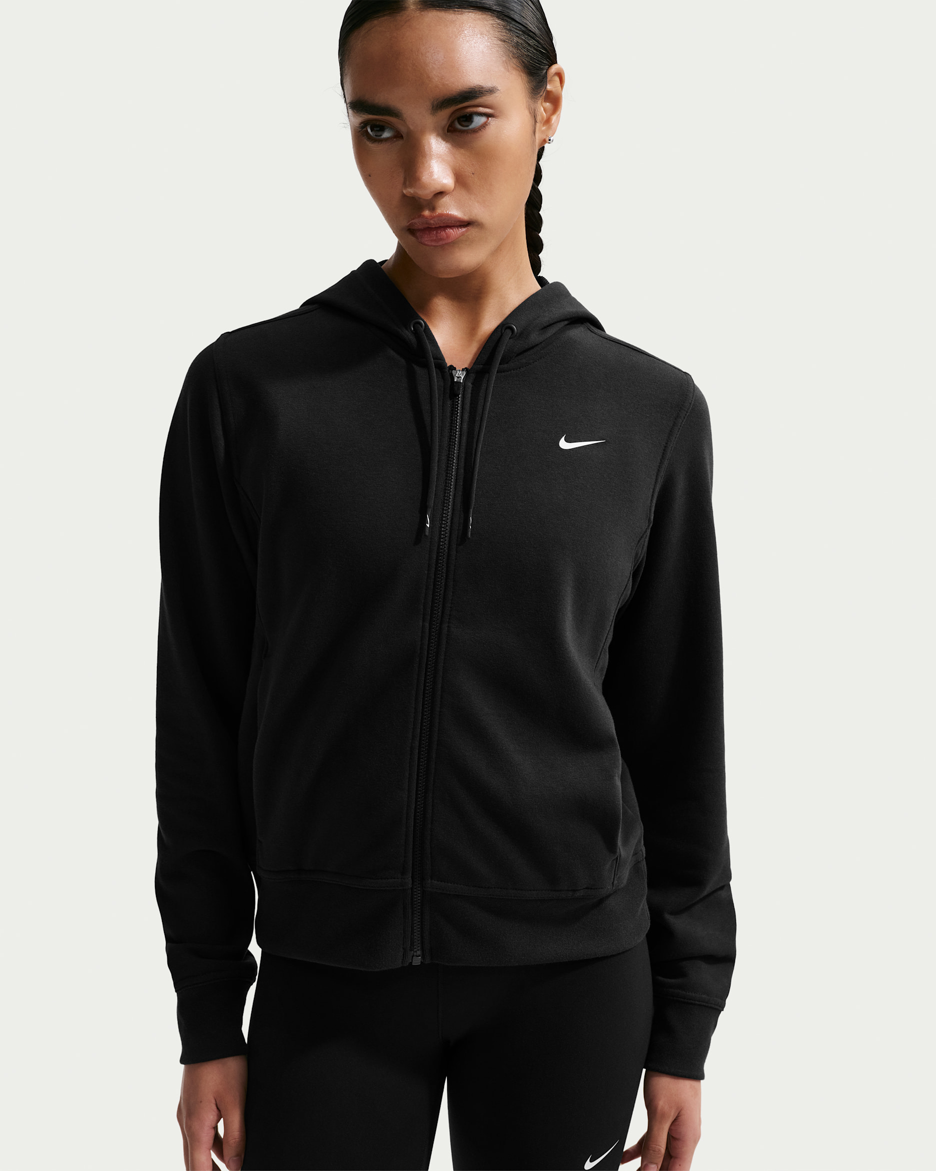 Nike Dri-FIT One Women's Full-Zip French Terry Hoodie - Black/White