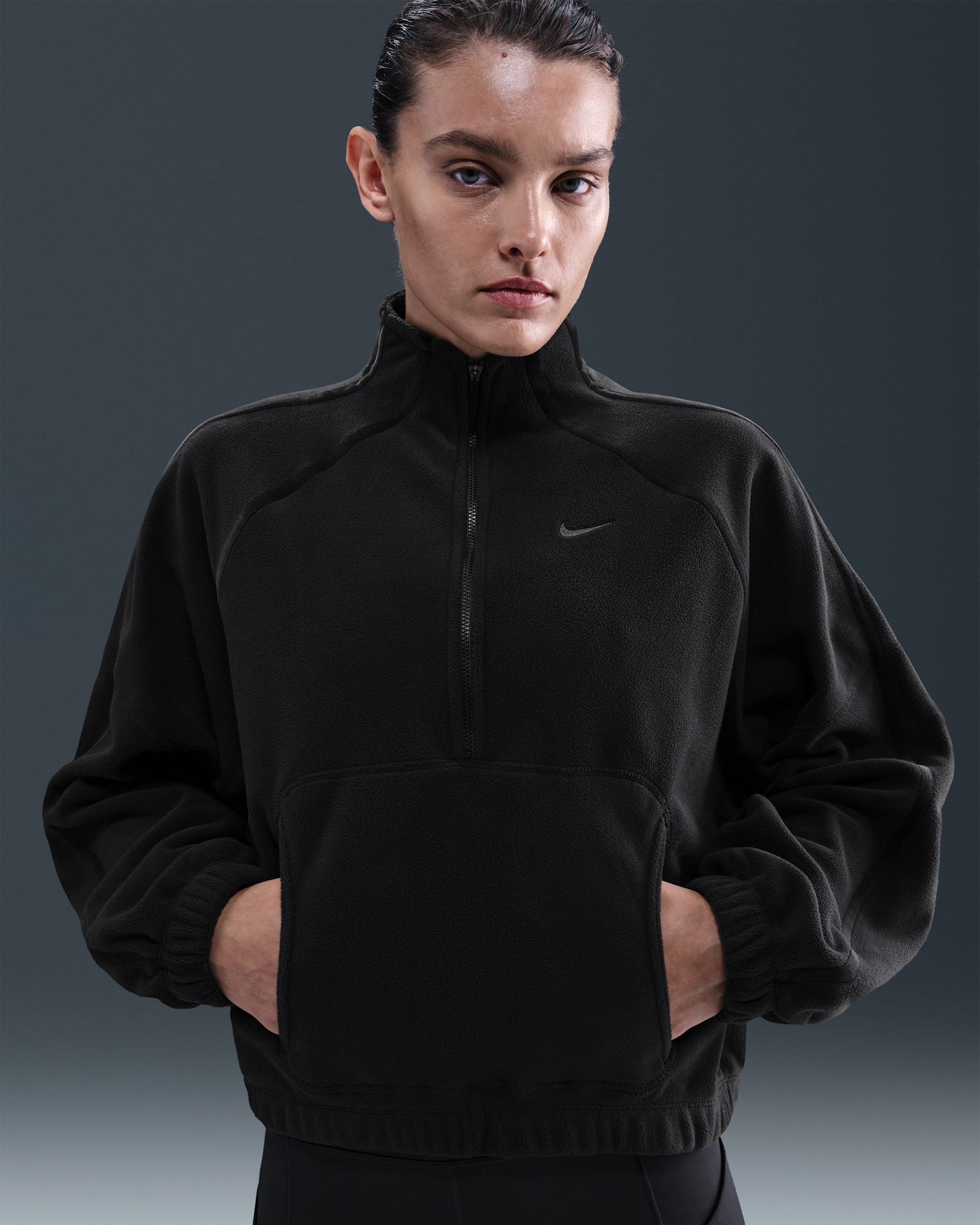 Nike One Women's Therma-FIT 1/2-Zip Top - Black/Dark Smoke Grey