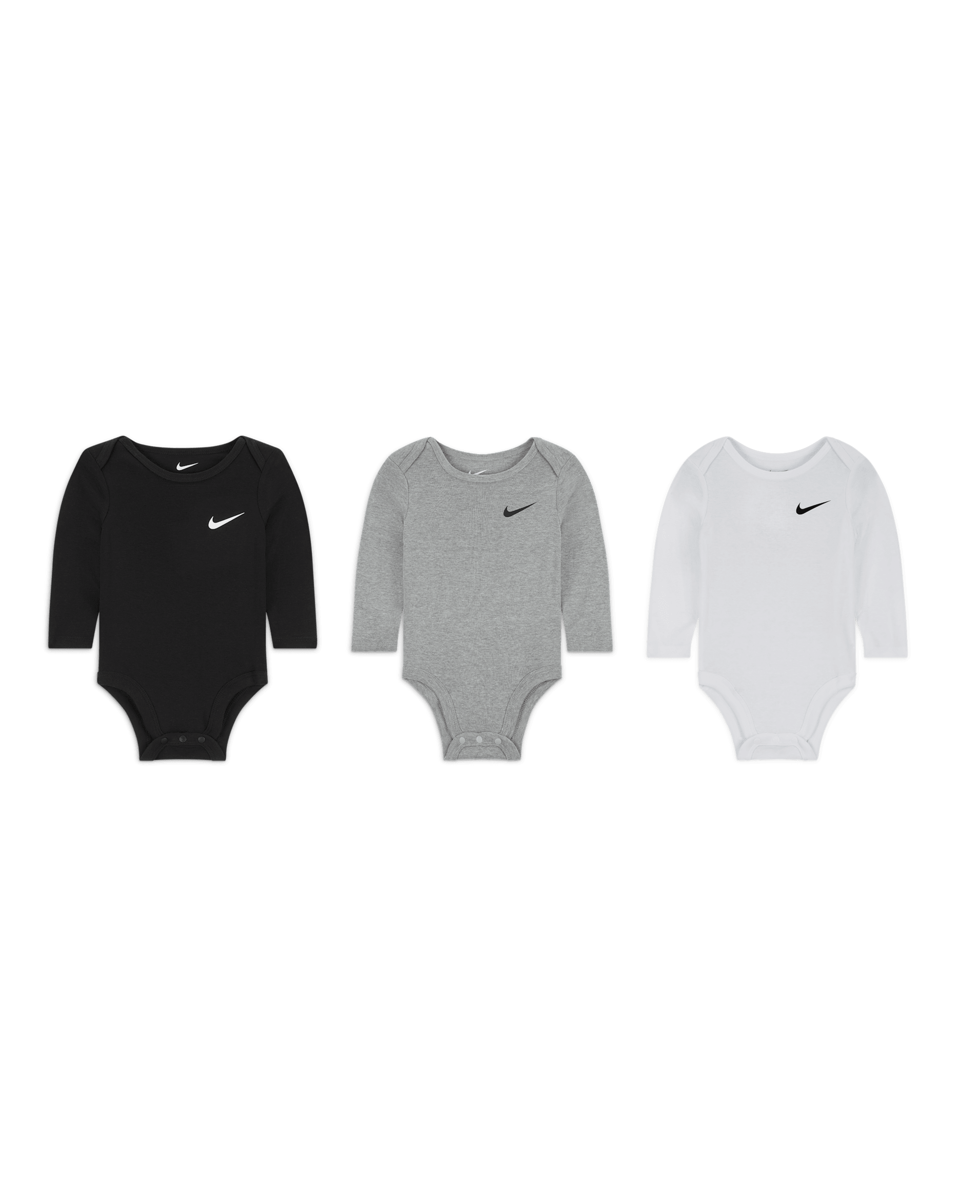 Nike Essentials Baby (0-9M) 3-Pack Long Sleeve Bodysuits - Dark Grey Heather