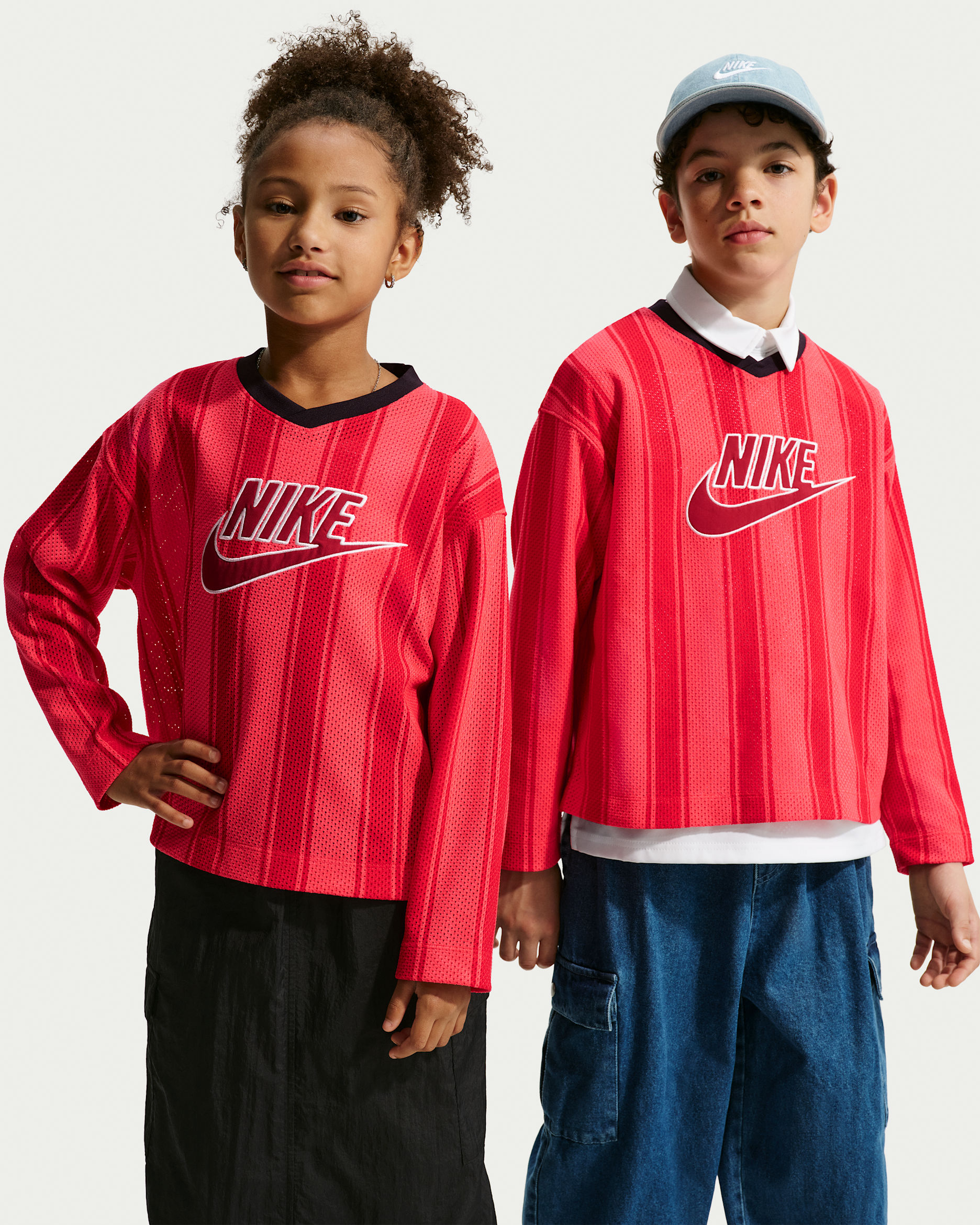 Nike Sportswear Collection Big Kids' Long-Sleeve Mesh Jersey - Light Crimson/Black/Team Crimson