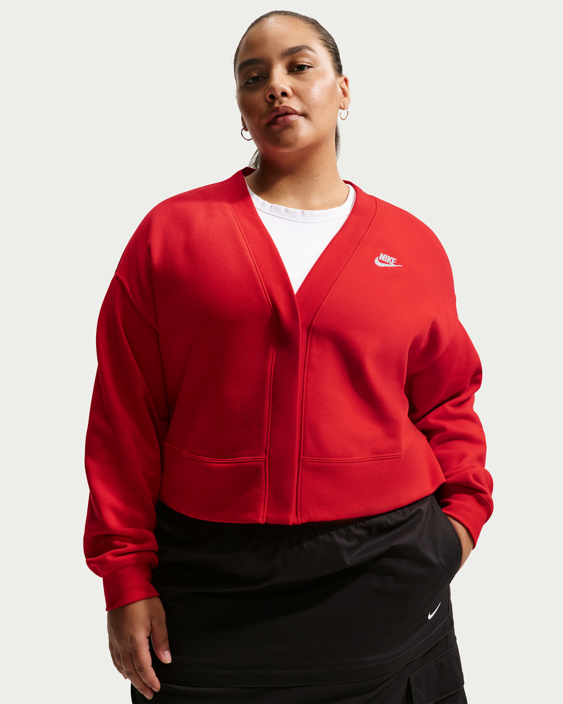 Cárdigan holgado Nike Sportswear para mujer Club Fleece (talla grande) - Rojo universitario/Blanco