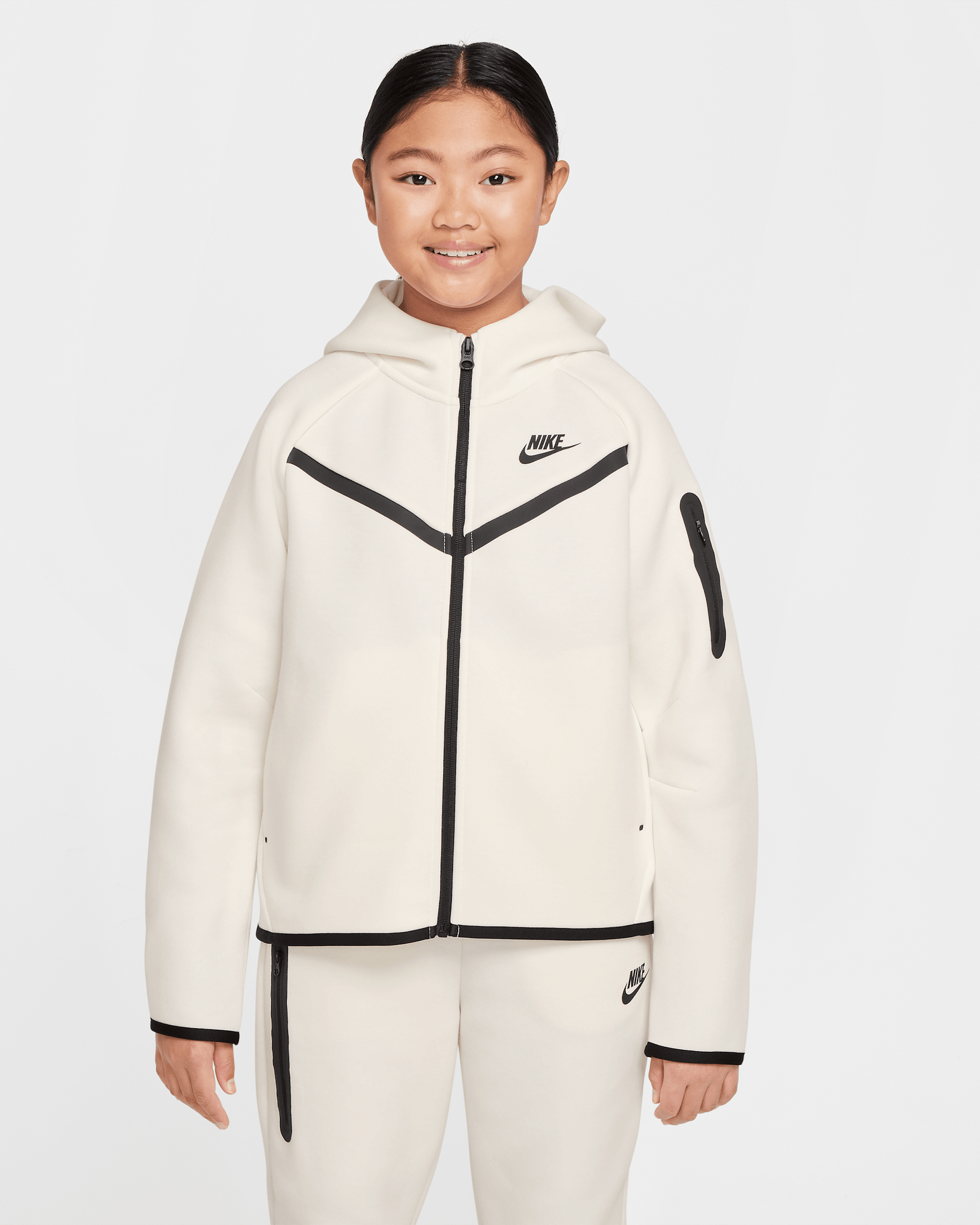 Nike Sportswear Tech Fleece Girls' Full-Zip Hoodie - Sail/Black/Black/Black