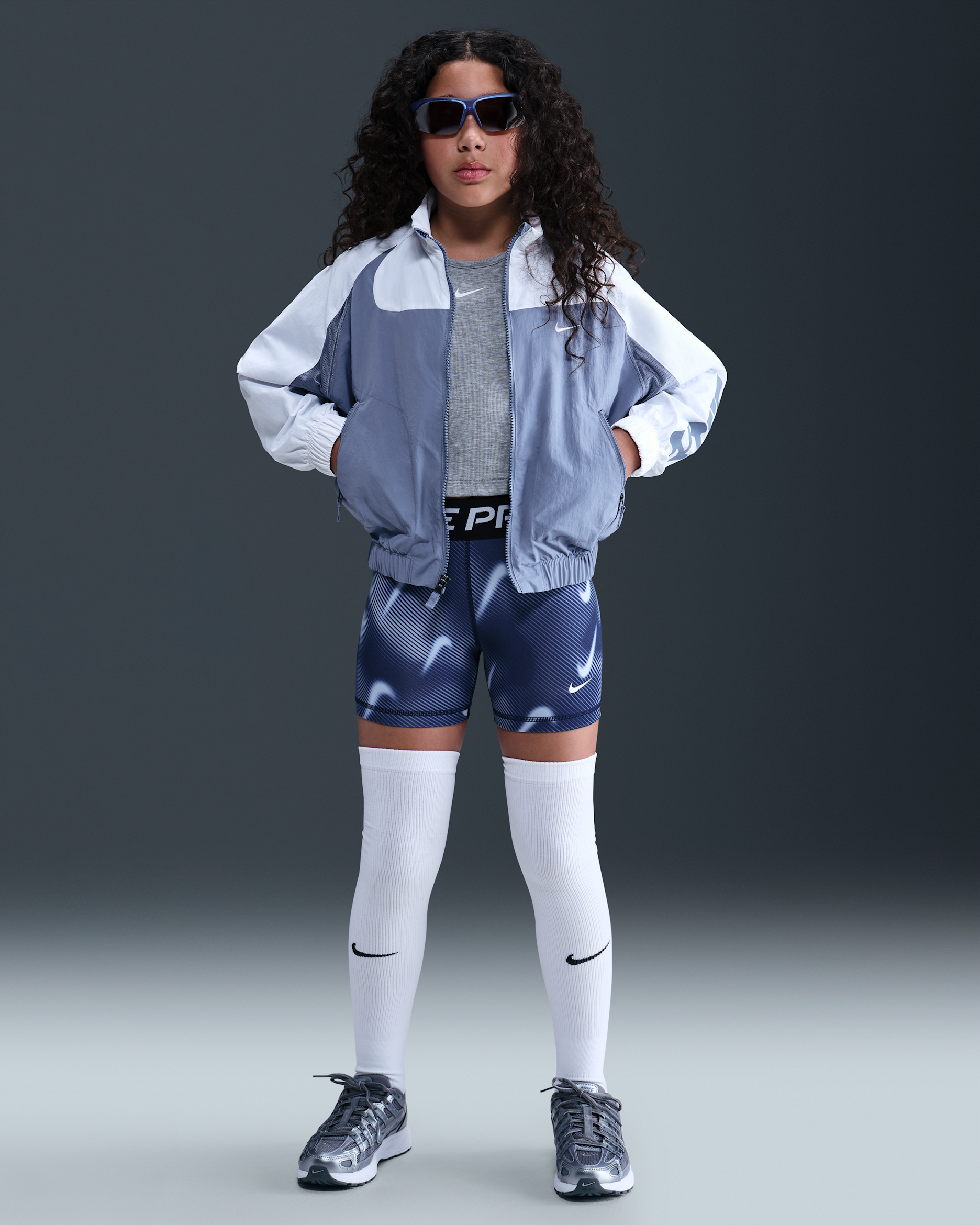 Nike Pro Big Kids' (Girls') Dri-FIT 3" Shorts - Midnight Navy/White