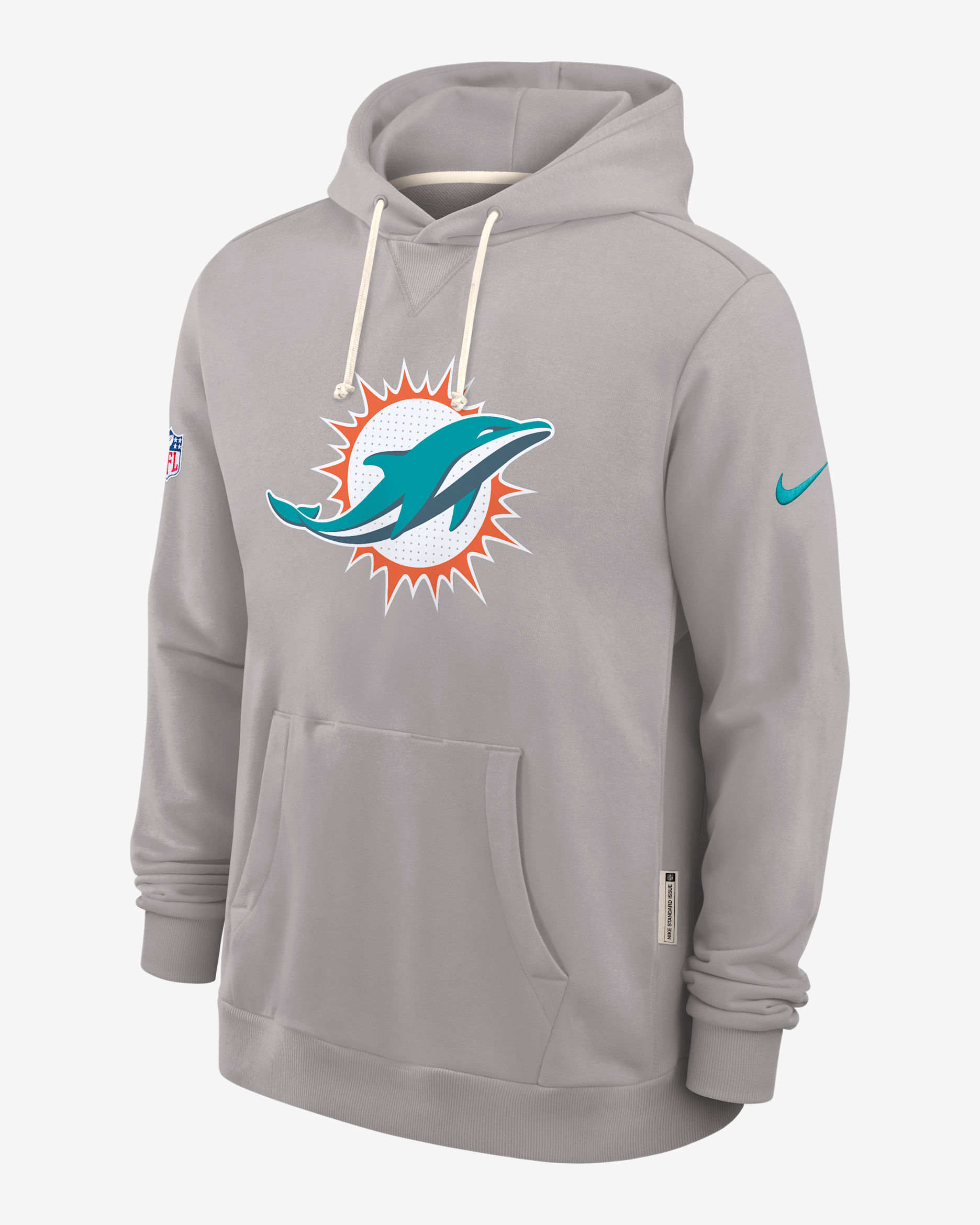Miami Dolphins Initial Home Sideline Men's Nike Dri-FIT NFL Pullover Hoodie - Pewter