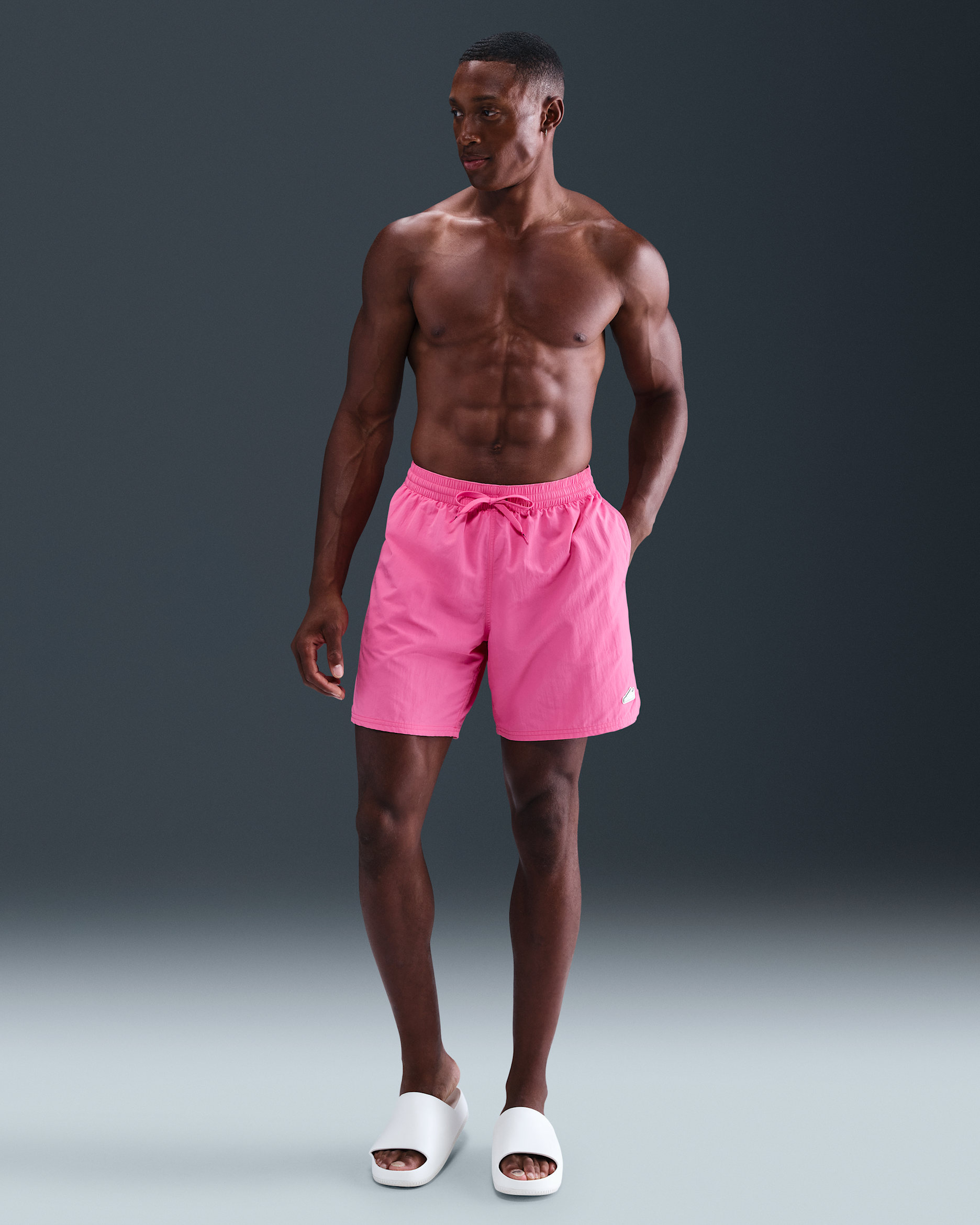 Shorts de vóleibol de 18 cm con forro completo para hombre Nike Swim Breaker - Rosa paleta/Blanco/Negro/Rosa paleta