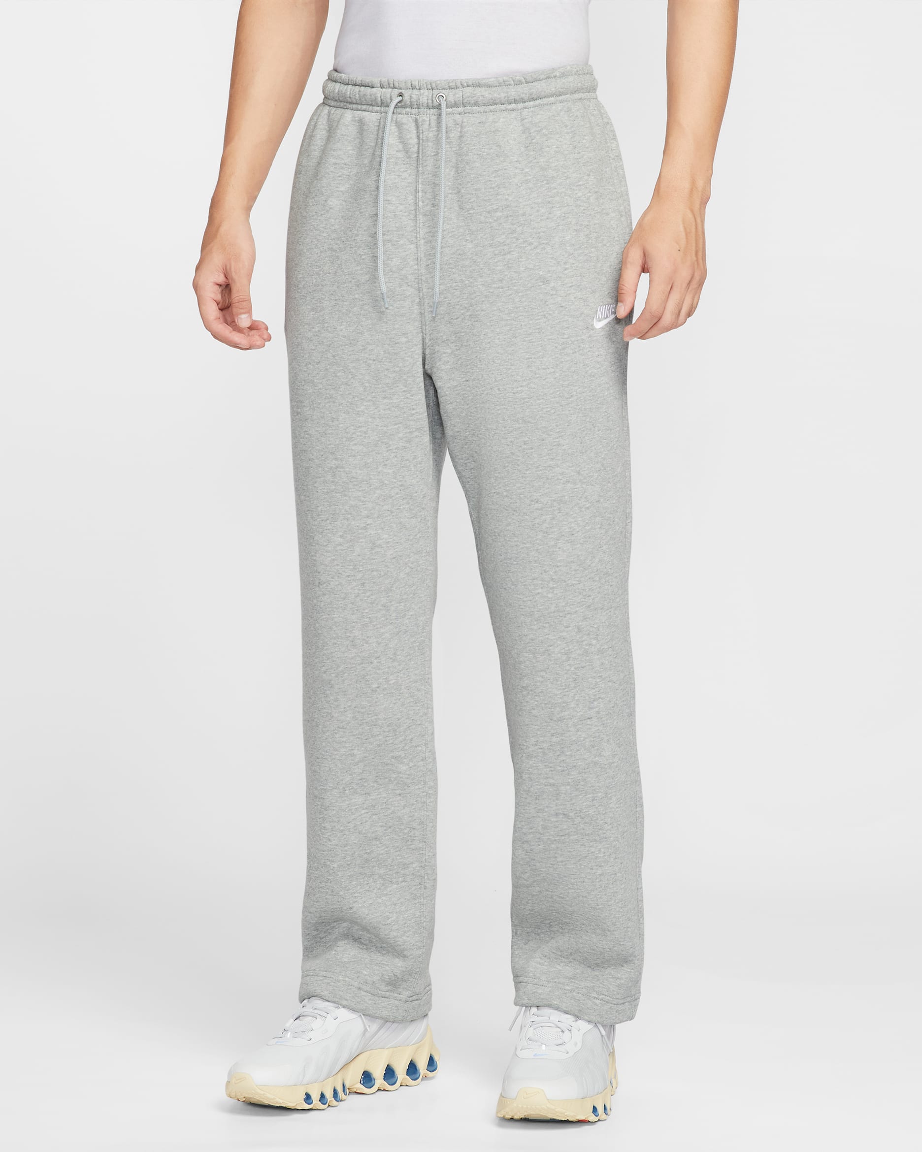Nike Club Men's Open-Hem Fleece Pants - Dark Grey Heather/Light Smoke Grey/White
