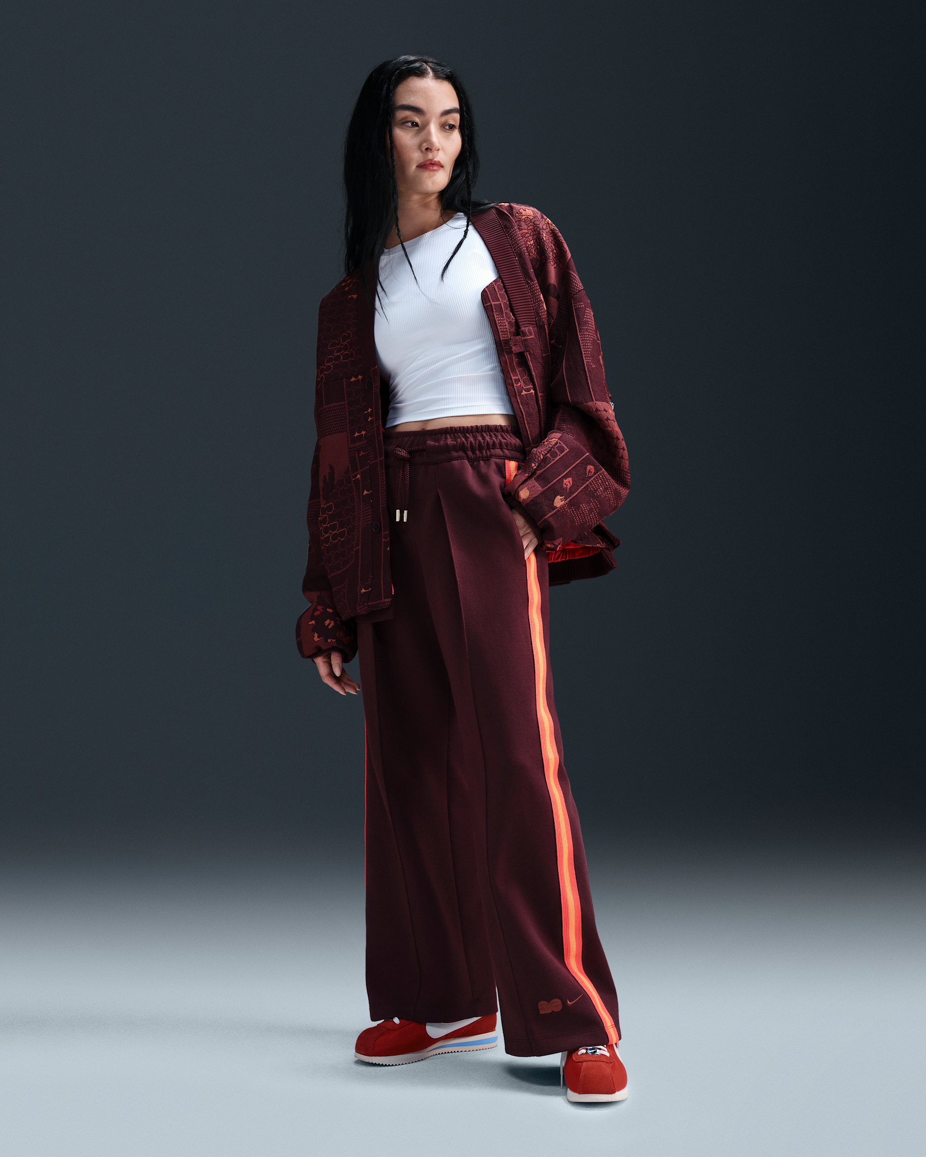 Naomi Osaka Women's High-Waisted Loose Knit Pants - Burgundy Crush/Bright Crimson/Dark Pony