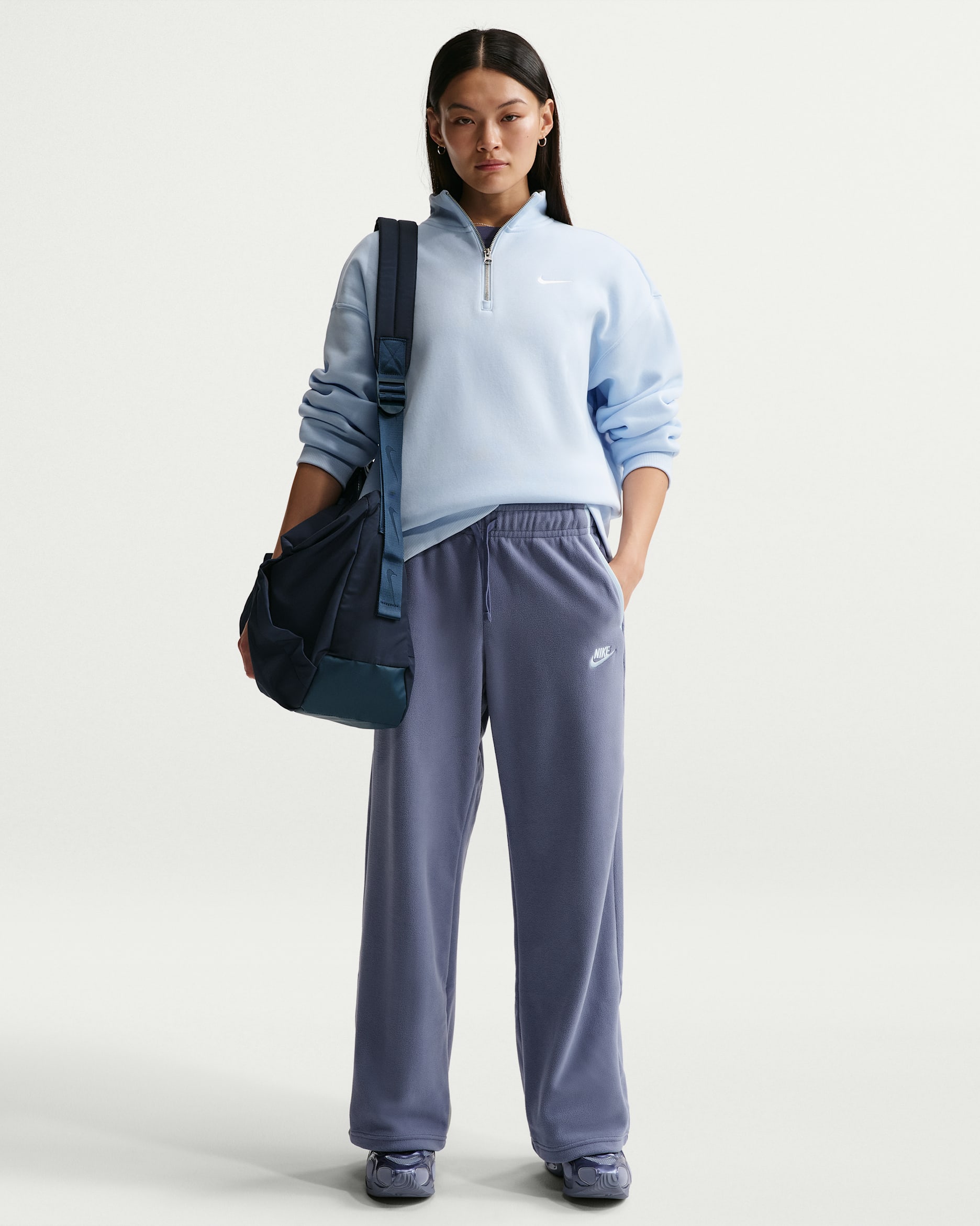 나이키 스포츠웨어 클럽 플리스 여성 미드라이즈 와이드 레그 코지 팬츠 - 월드 인디고/셀러스틴 블루