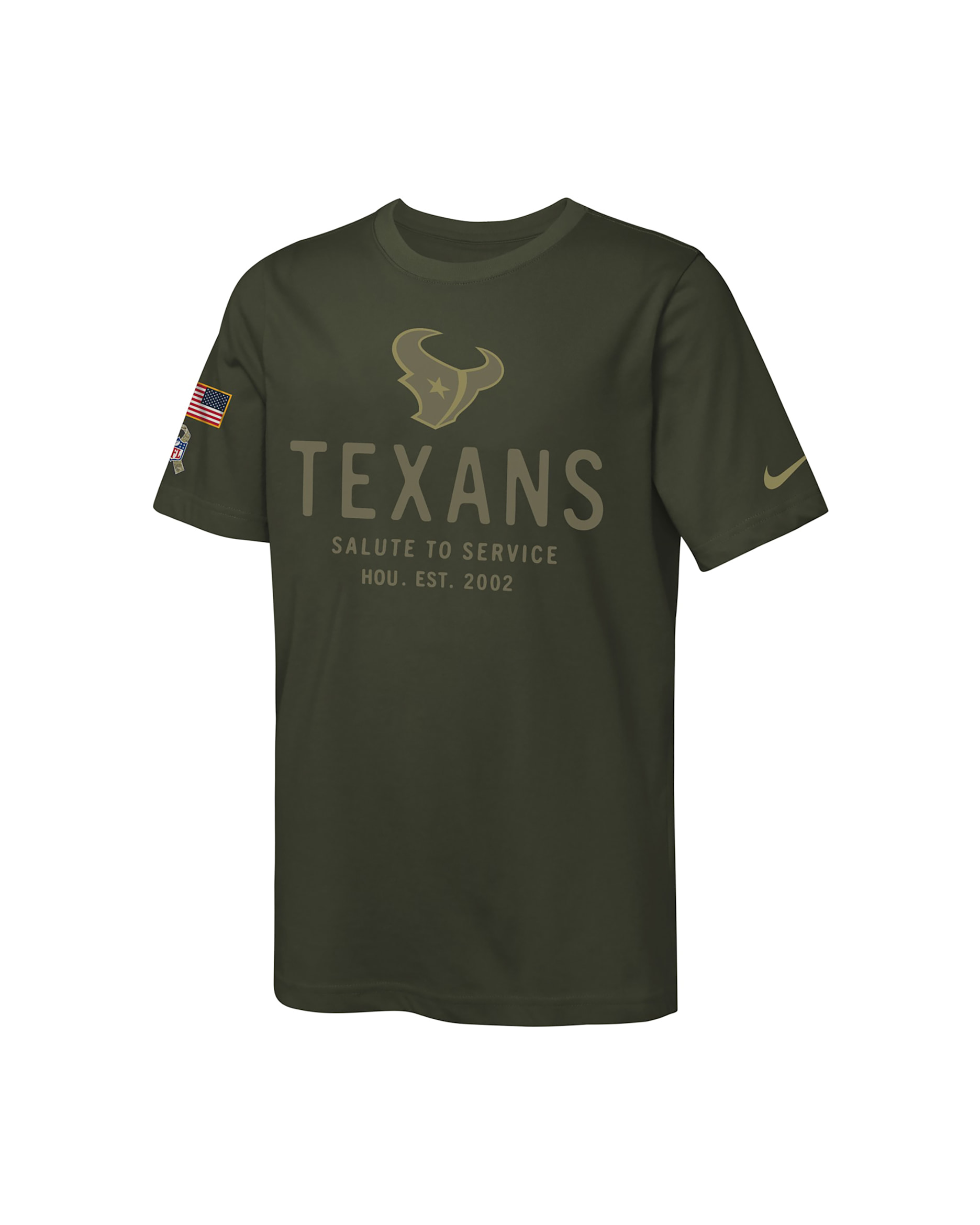 Houston Texans Salute to Service Sideline Big Kids’ Nike Dri-FIT NFL T-Shirt - Olive