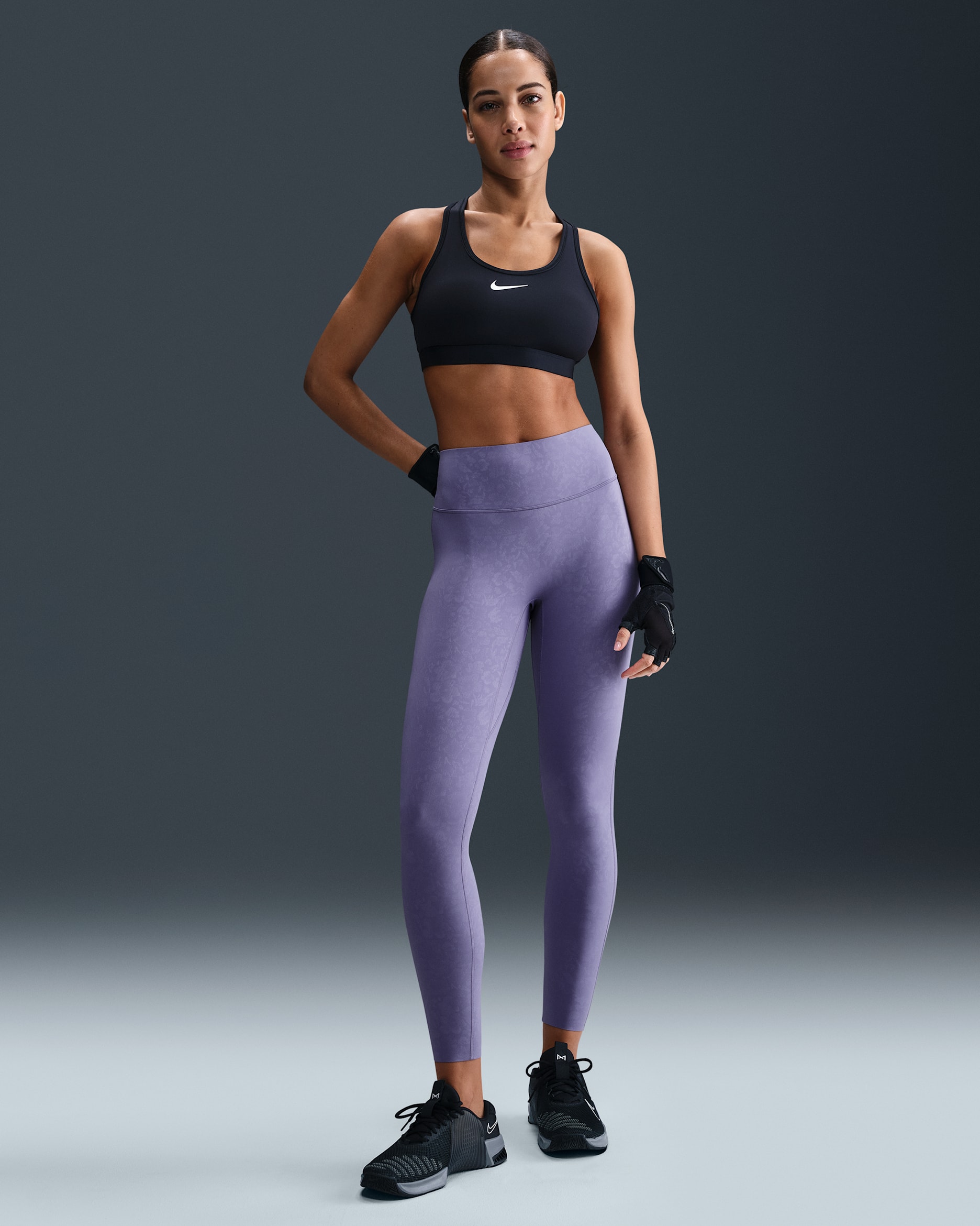 Nike Universa leggings i 7/8 lengde med høyt liv og blomstermønster uten søm foran - Dusty Amethyst/Sanded Purple