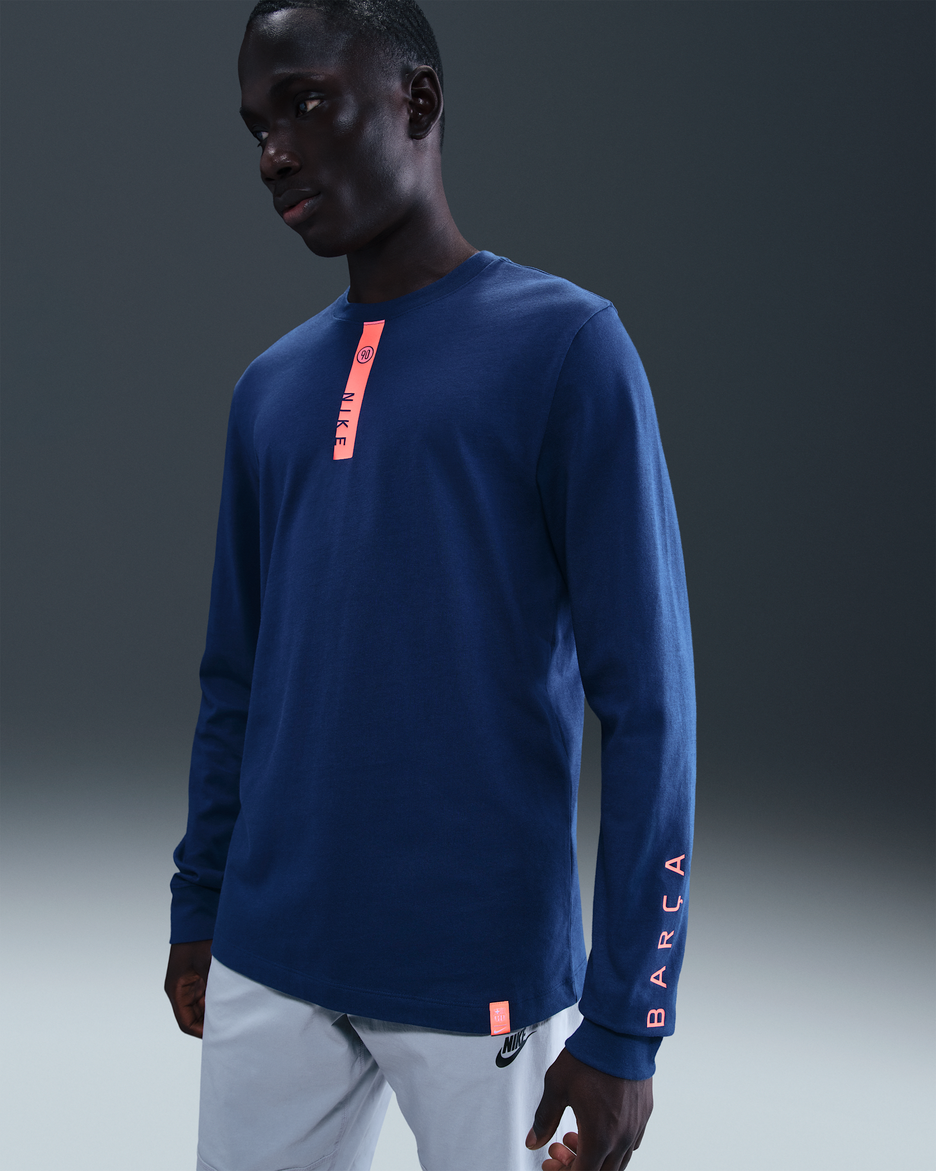 Ανδρικό ποδοσφαιρικό T-Shirt Nike Μπαρτσελόνα με μακρύ μανίκι - Midnight Navy