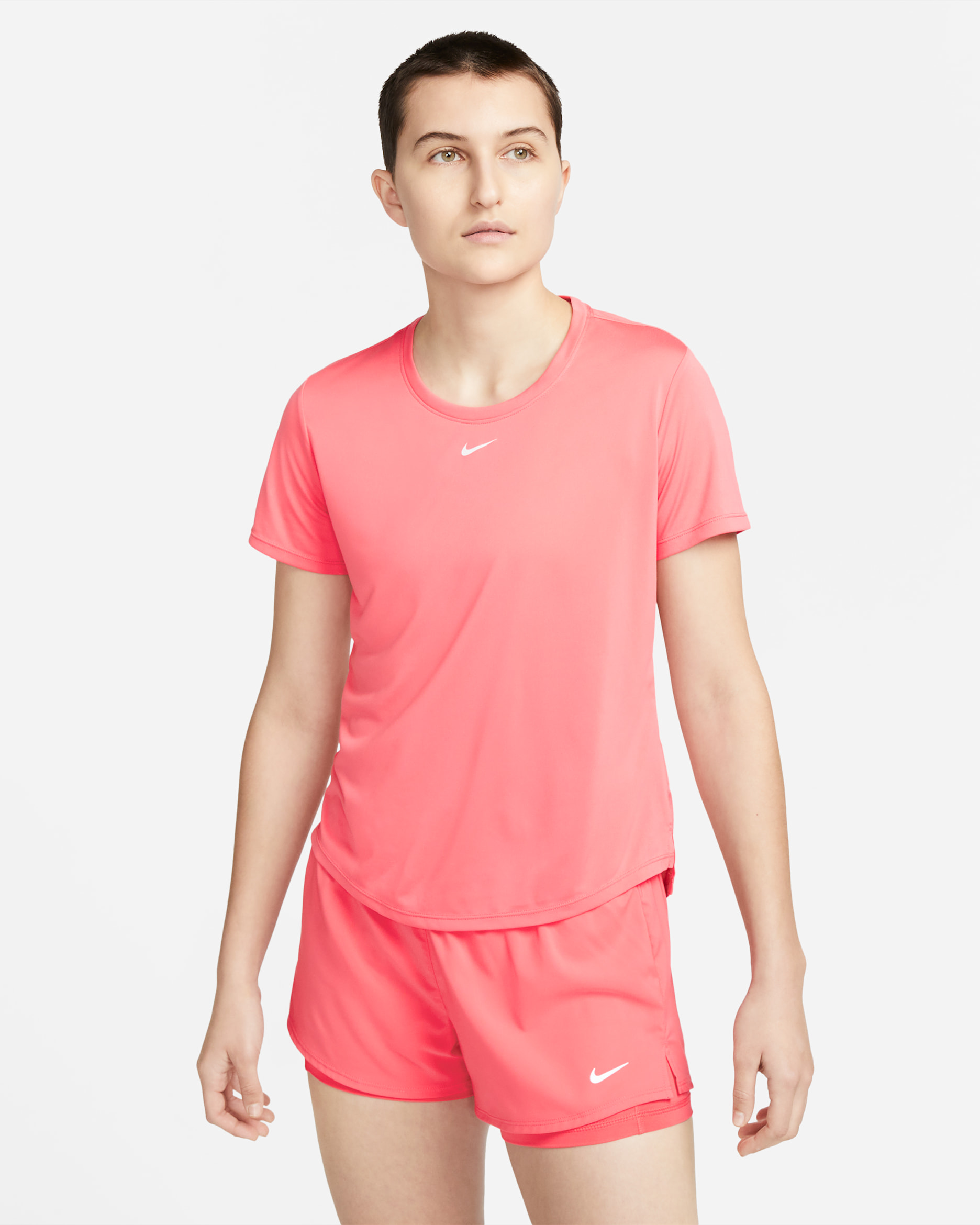 Nike Dri-FIT One Women's Standard-Fit Short-Sleeve Top - Sea Coral/White