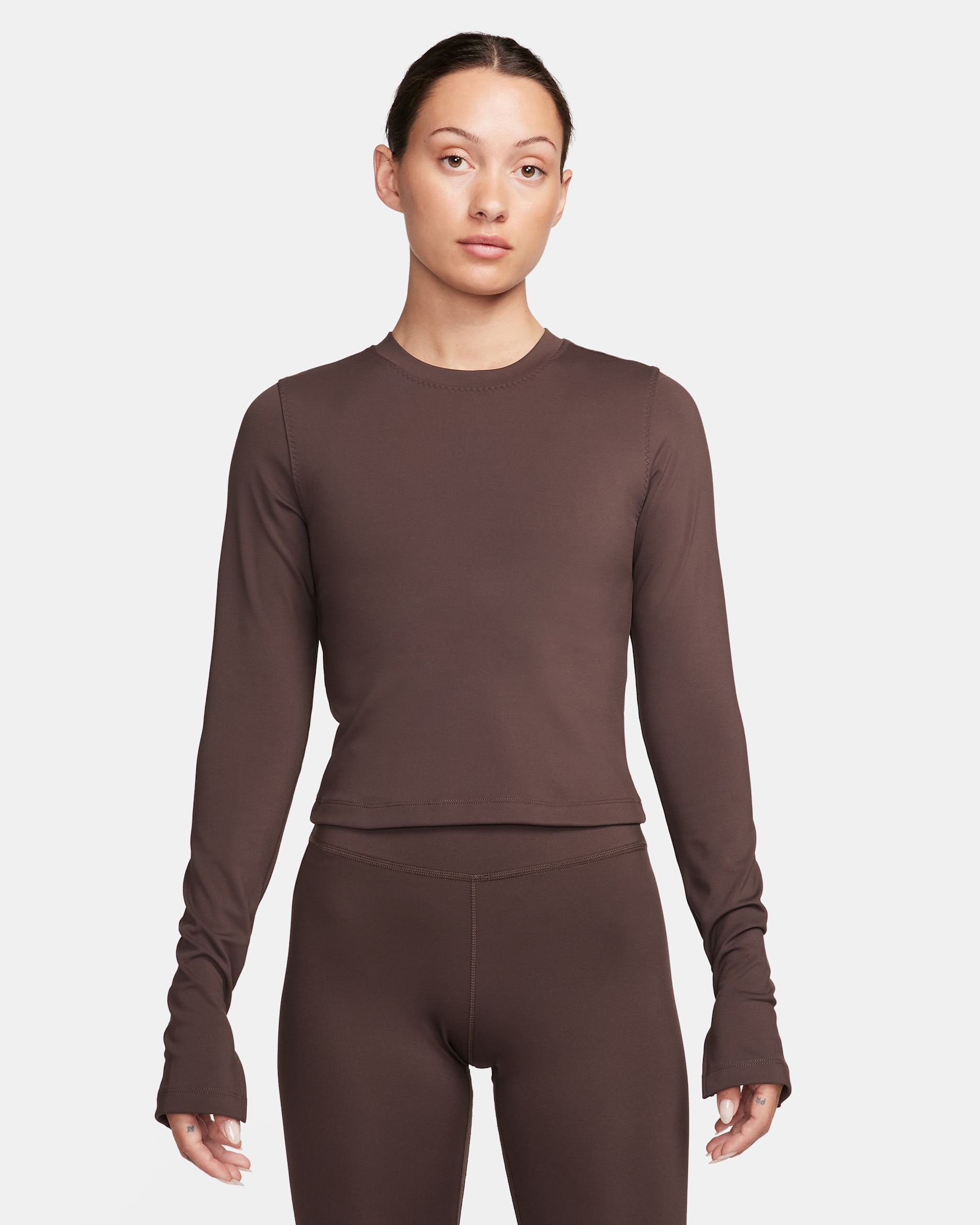 Nike One Fitted Dri-FIT Longsleeve-Oberteil für Damen - Baroque Brown/Baroque Brown/Schwarz