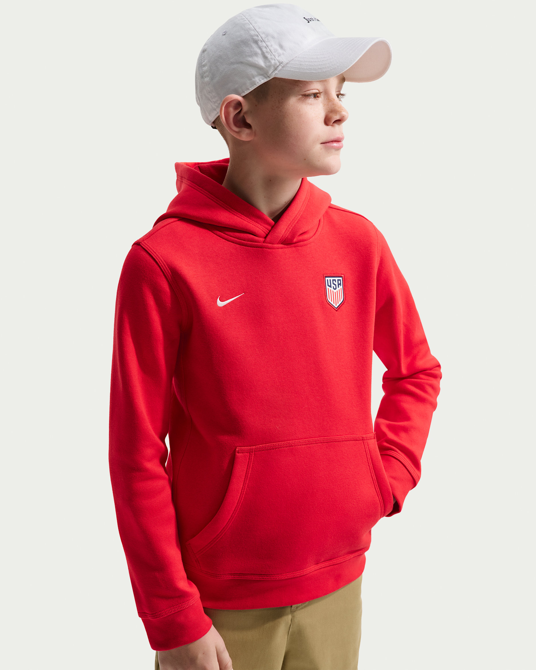 USA Club Big Kids' (Boys') Nike Soccer Pullover Hoodie - University Red/Sail