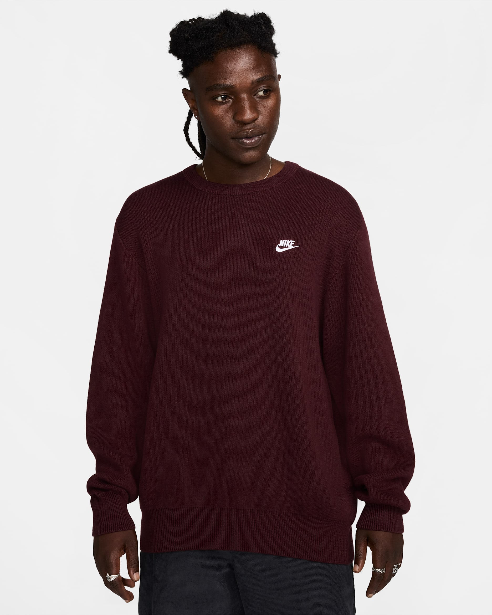 Nike Club Men's Crew-Neck Jumper - Burgundy Crush/White