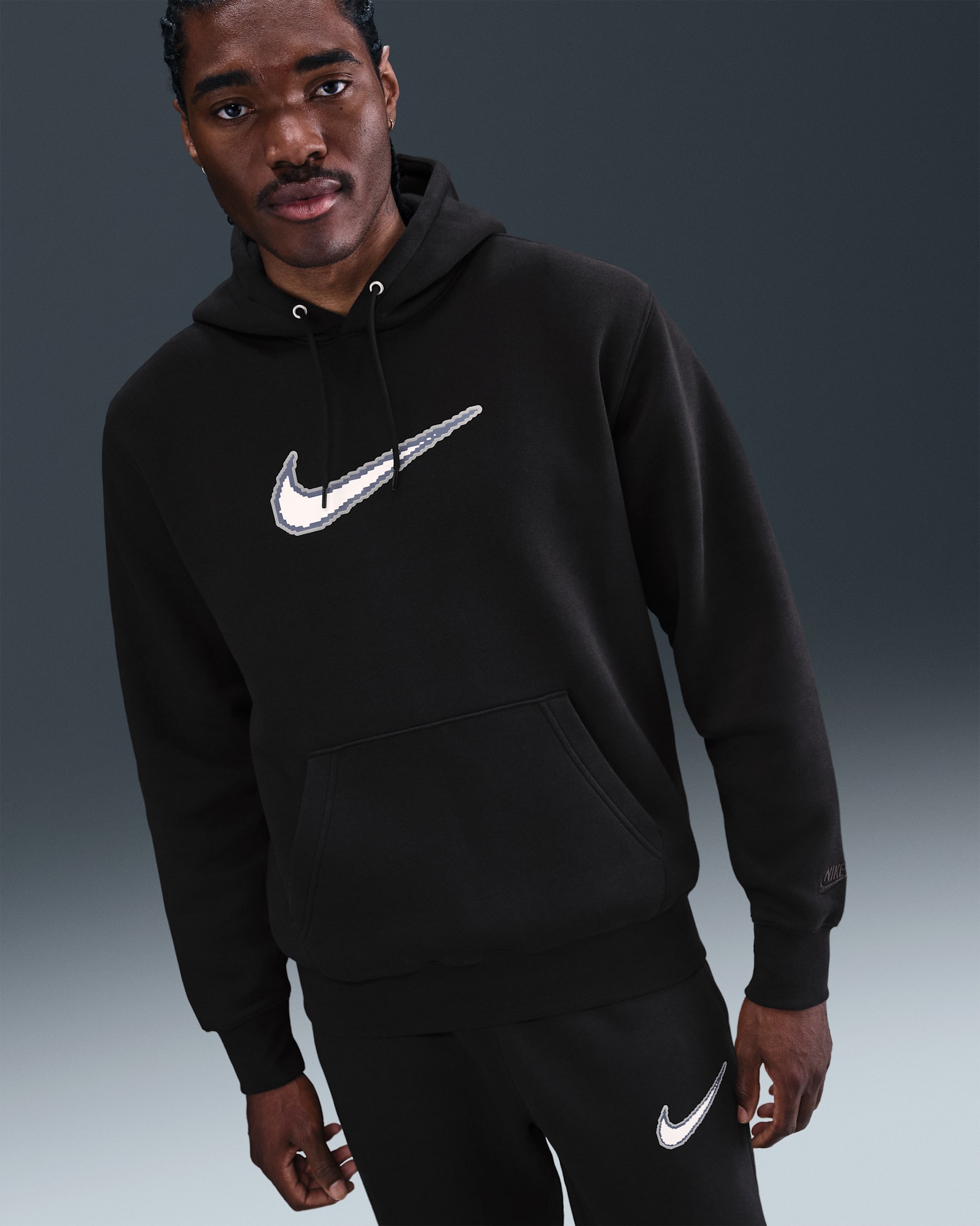 Felpa in fleece con cappuccio Nike Sportswear Club - Uomo - Nero/Nero/Nero