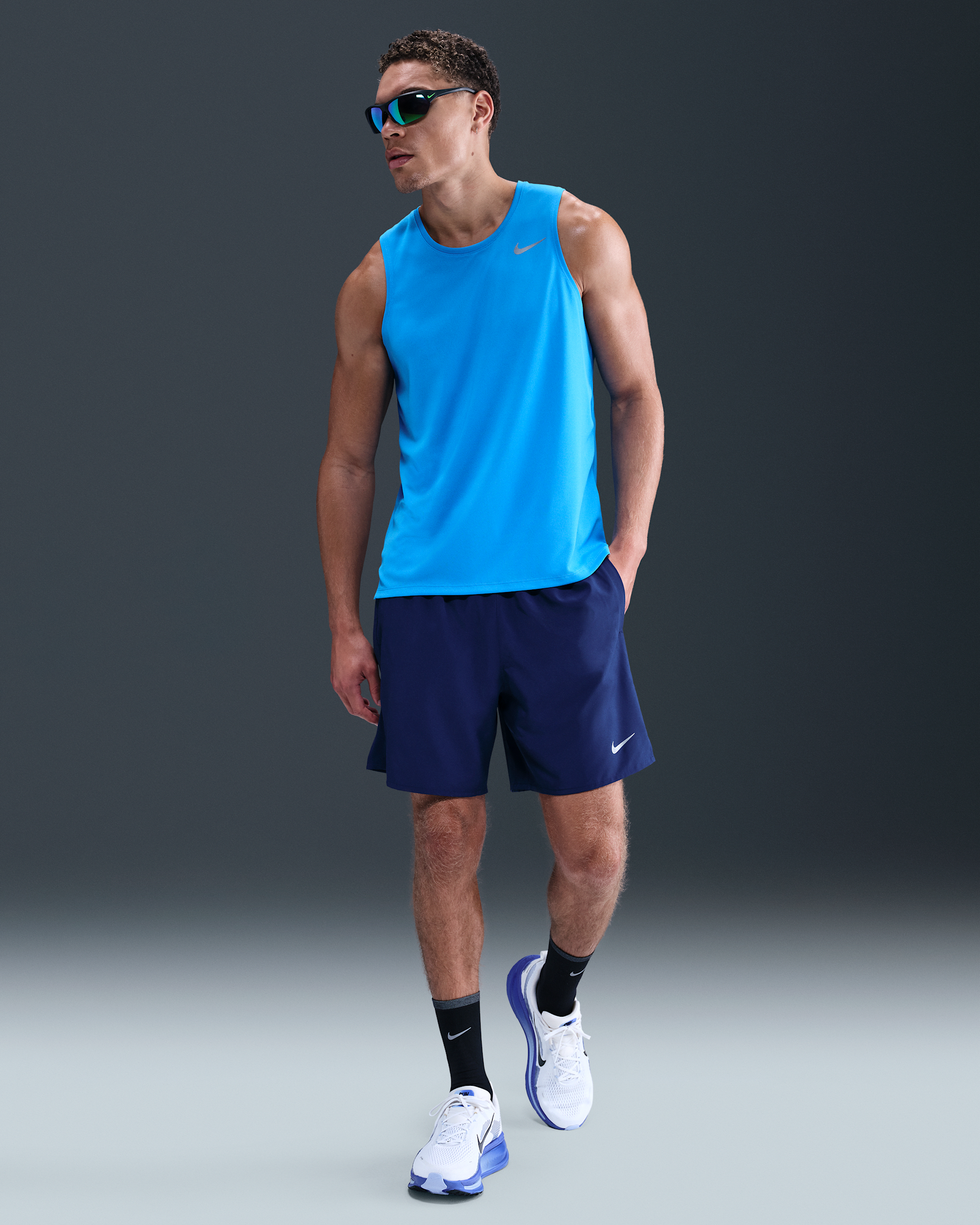 Nike Challenger Men's Dri-FIT 18cm (approx.) Brief-Lined Running Shorts - Blue Void/Blue Void/Black