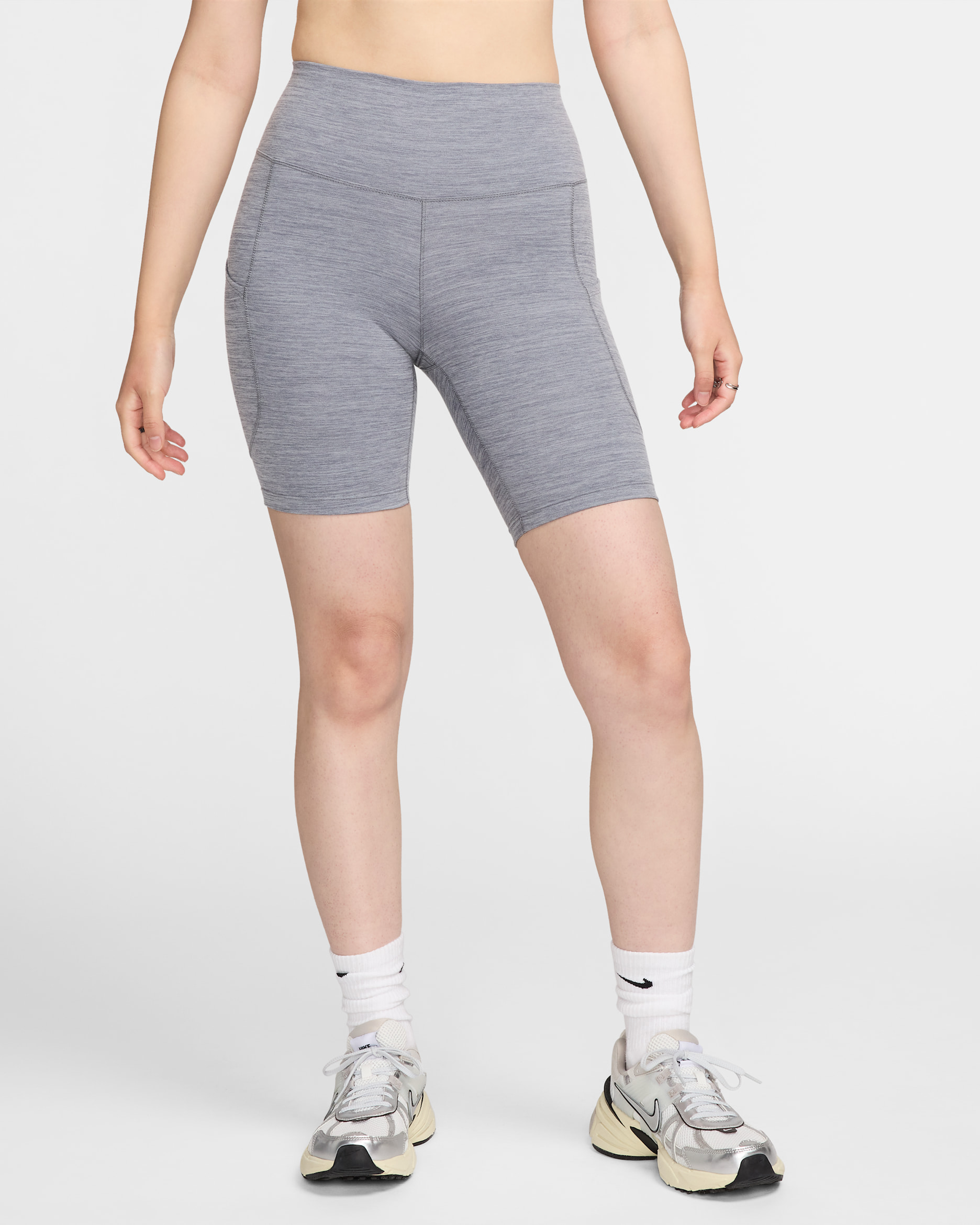 Nike One Women's High-Waisted 8" Biker Shorts with Pockets - Smoke Grey/Heather/Black