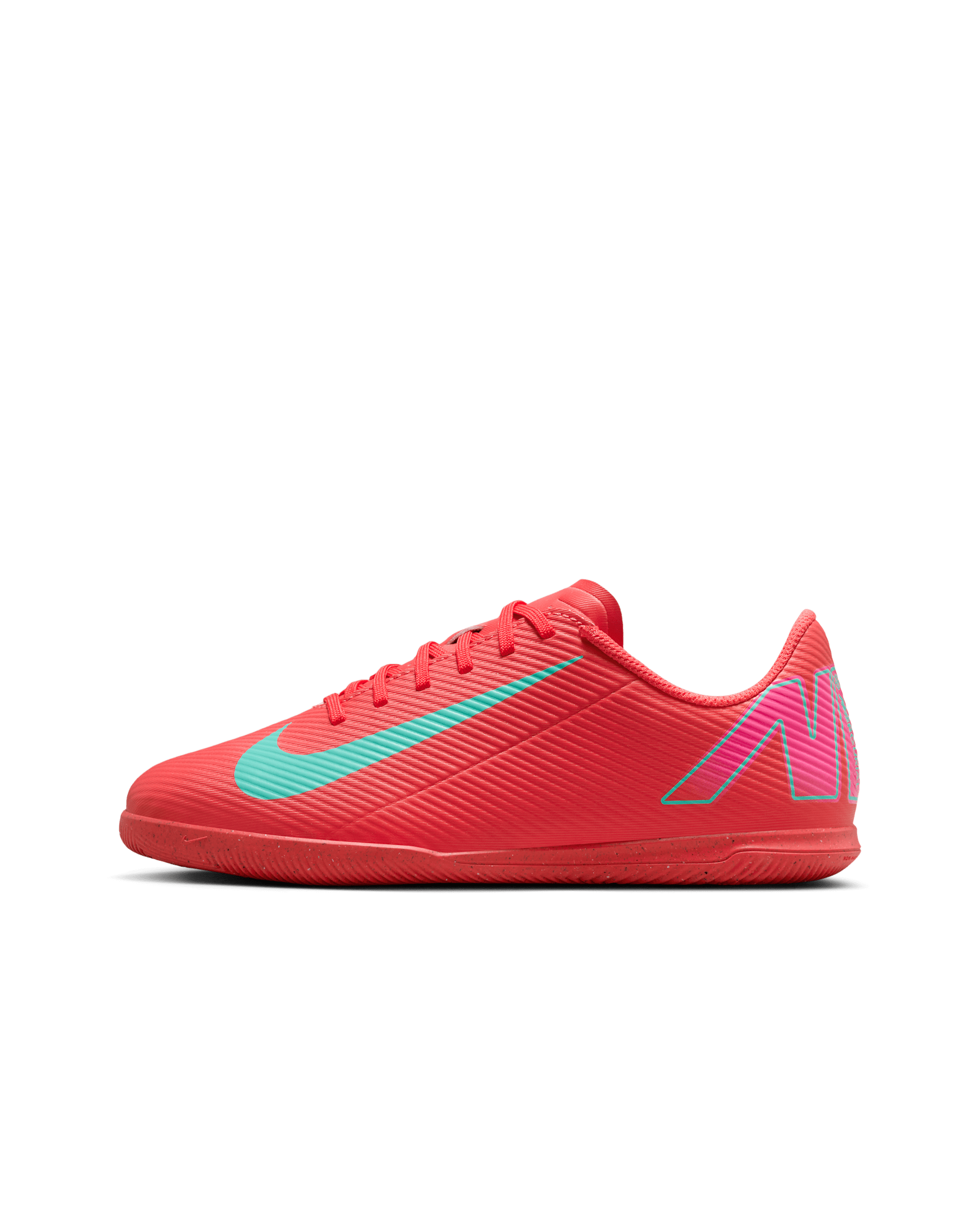 Nike Jr. Mercurial Vapor 16 Club Little/Big Kids' Indoor/Court Low-Top Soccer Shoes - Ember Glow/Aurora Green