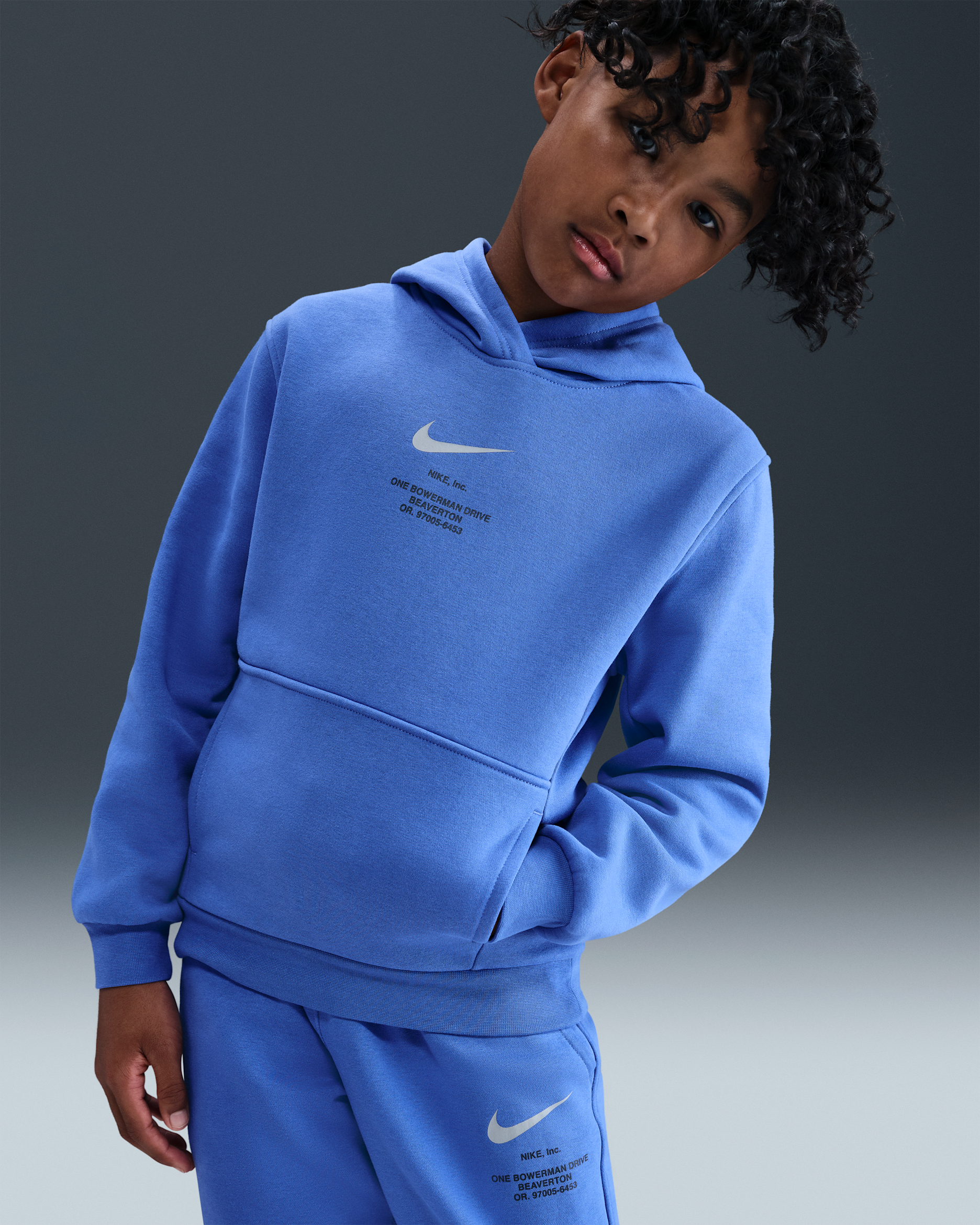 Felpa pullover con cappuccio Nike Sportswear Club Fleece – Ragazzo - Comet Blue/Light Smoke Grey