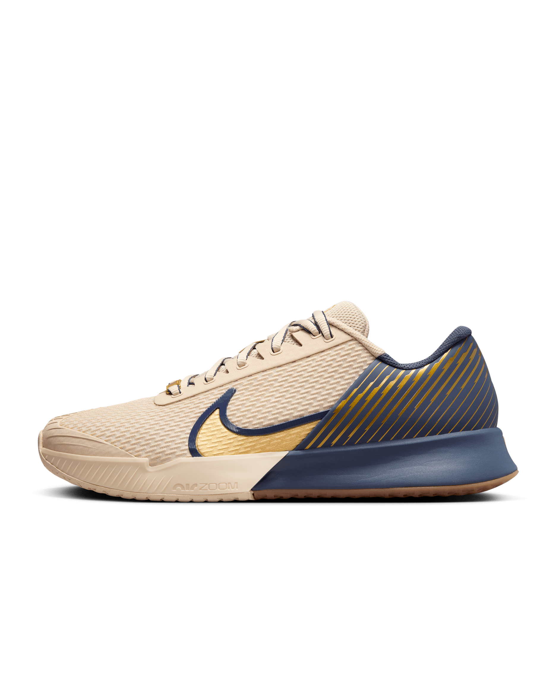 NikeCourt Vapor Pro 2 Premium Men's Hard Court Tennis Shoes - Sand Drift/Thunder Blue/Gum Medium Brown/Metallic Gold