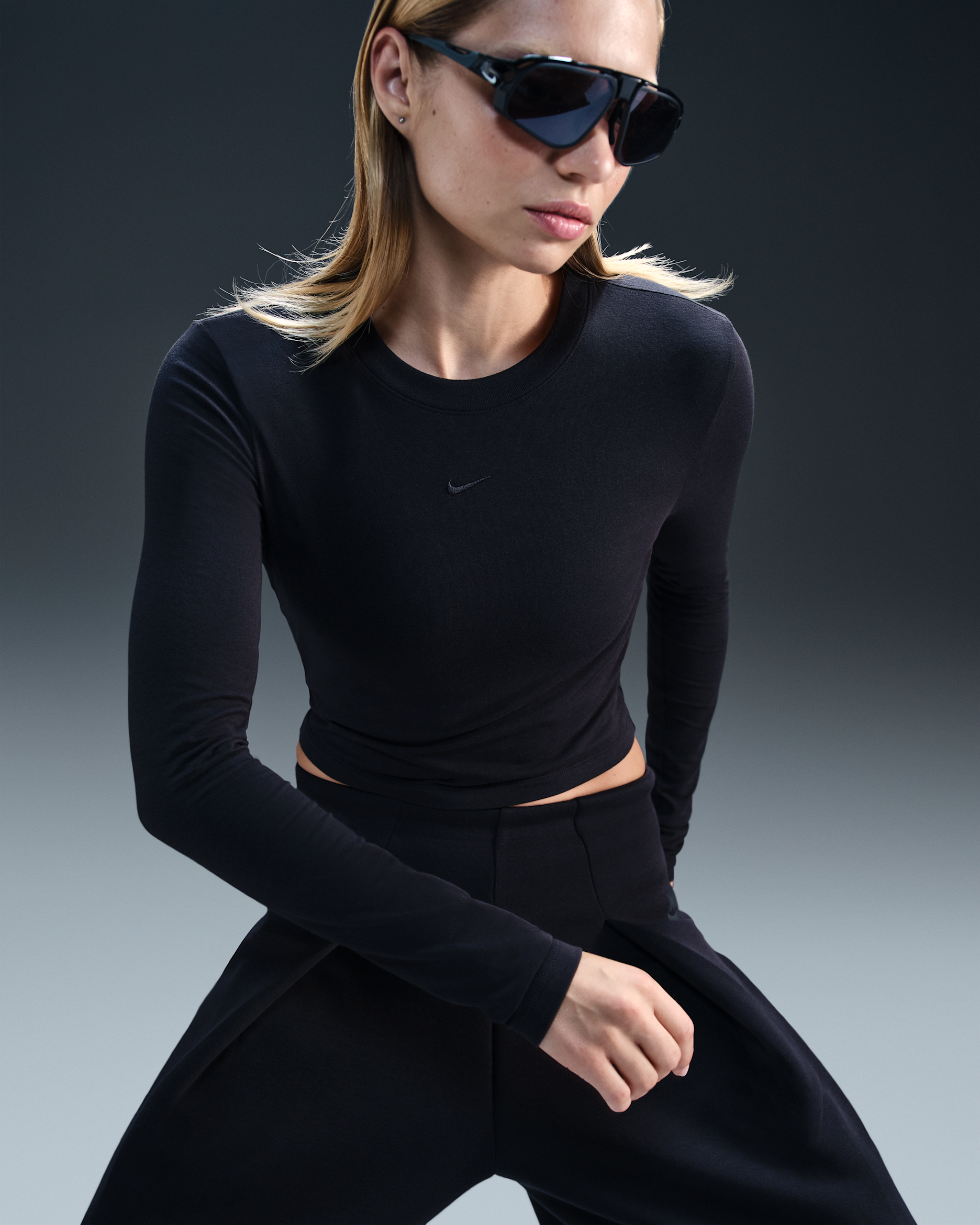 Nike Sportswear Chill Knit Women's Slim Long-Sleeve Cropped Top - Black/Black