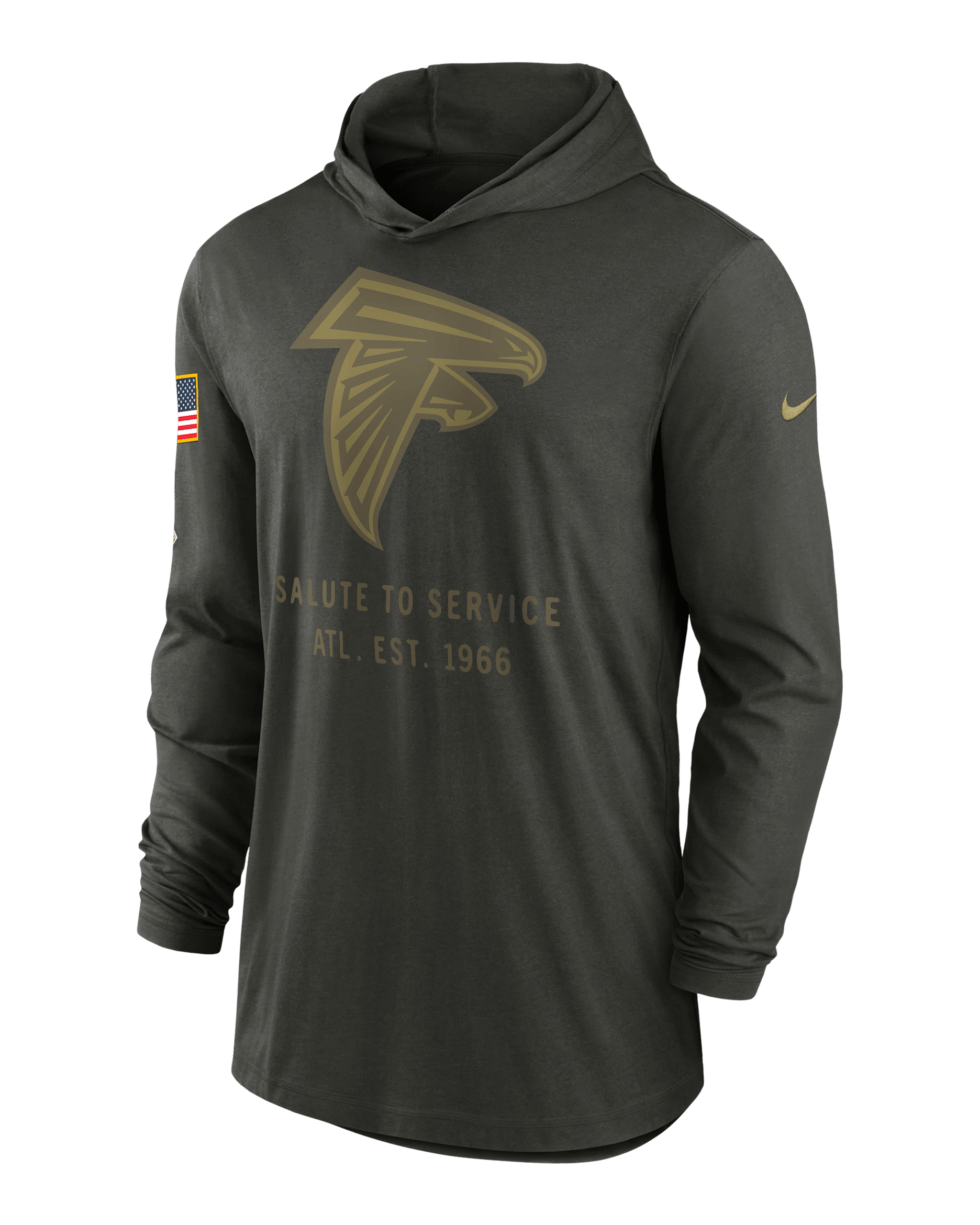 Playera de manga larga Nike Dri-FIT de la NFL con gorro para hombre Atlanta Falcons Salute to Service Sideline - Secuoya