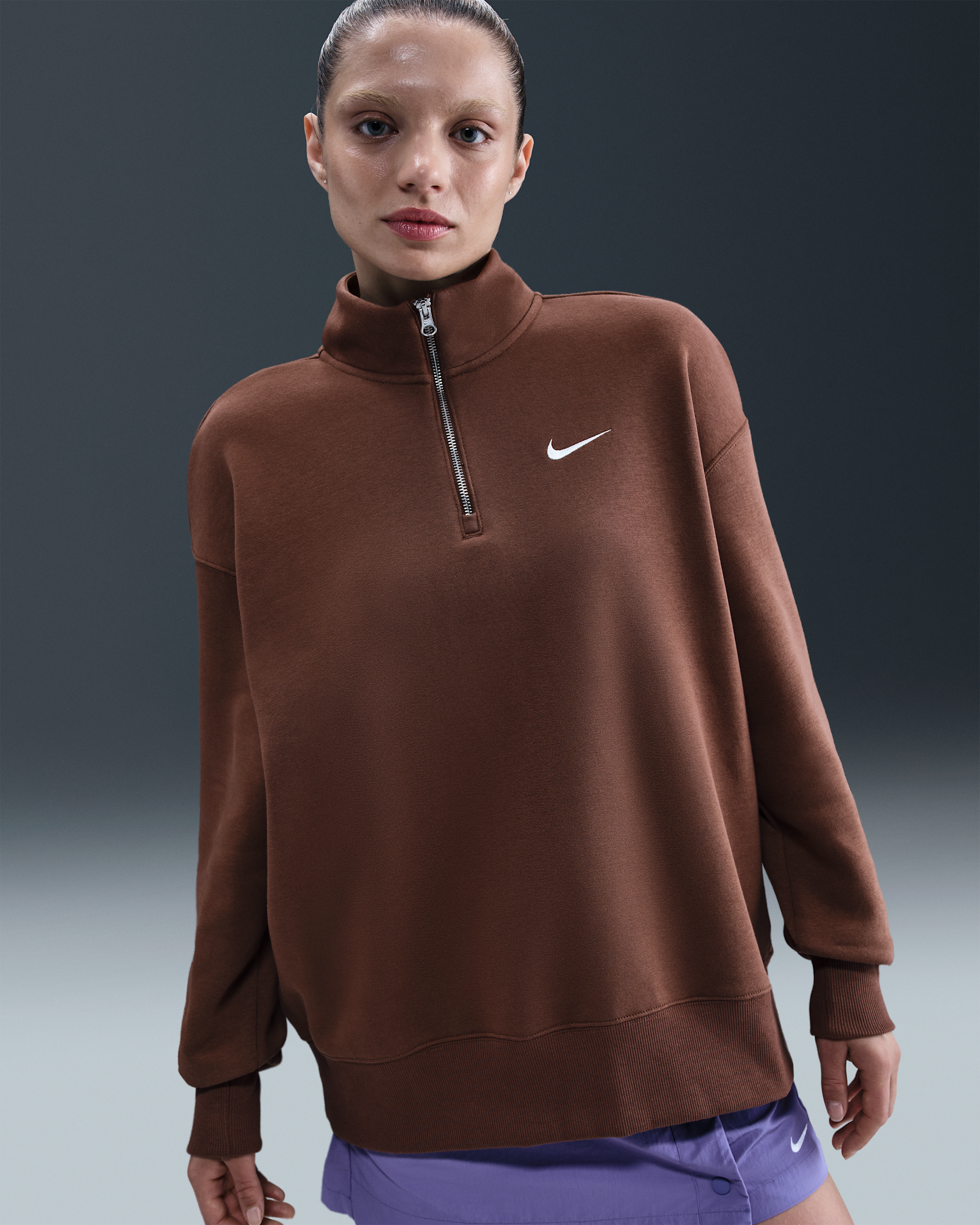 Nike Sportswear Phoenix Fleece Women's Oversized 1/4-Zip Long Sweatshirt - Fauna Brown/Sail