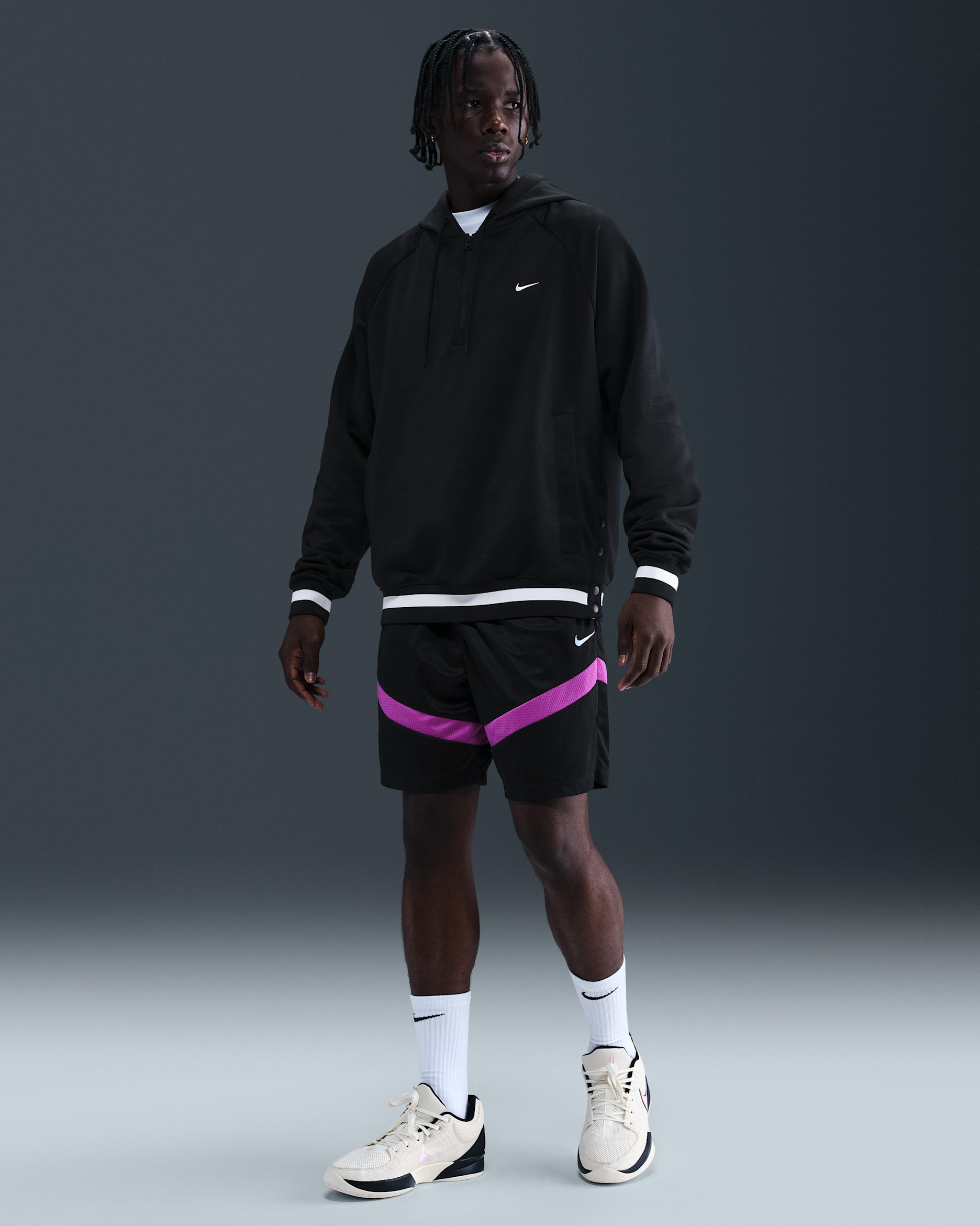 Shorts de básquetbol de 20 cm Dri-FIT para hombre Nike Icon - Negro/Negro/Morado vivo/Aluminio