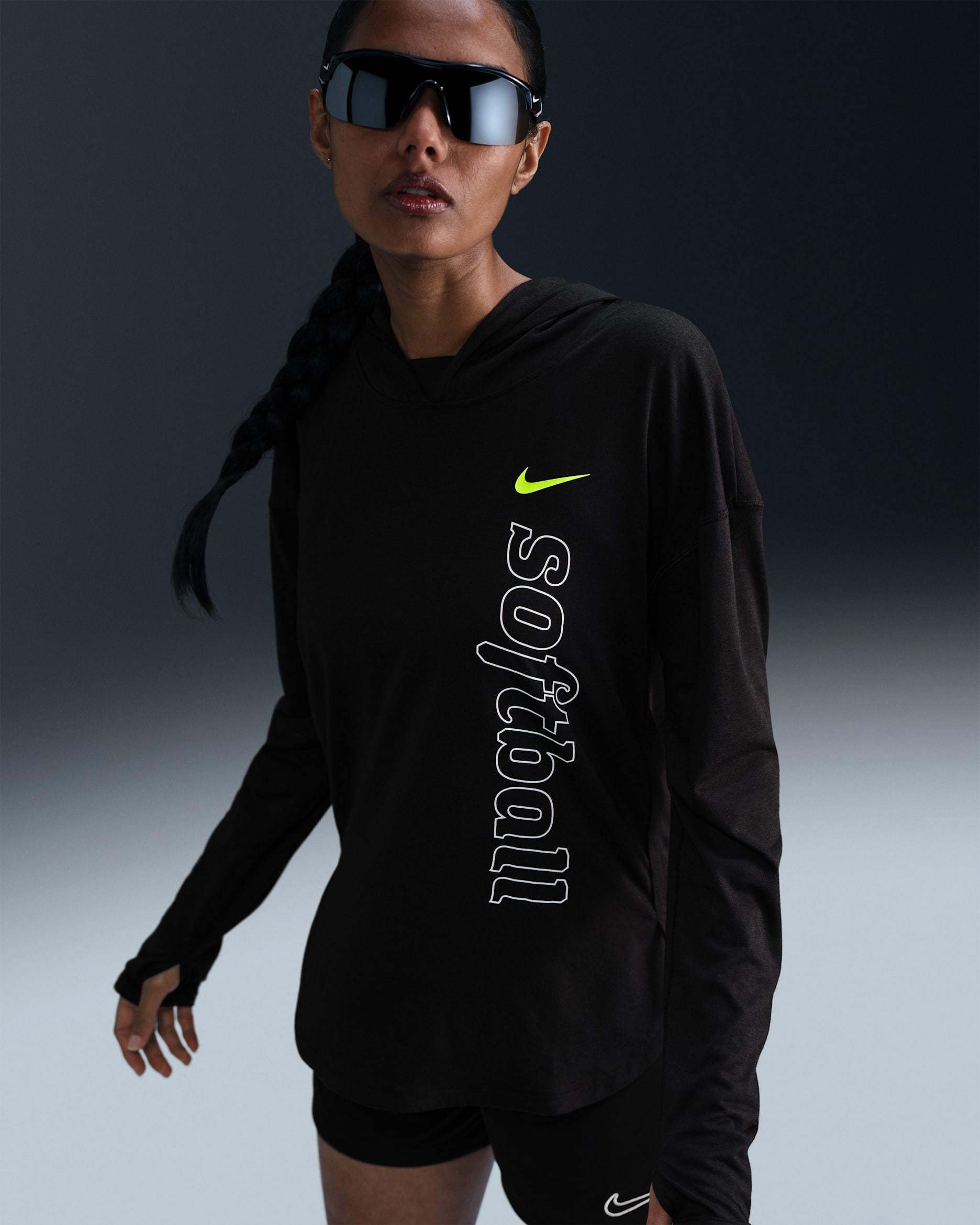 Nike Women's Dri-FIT Long-Sleeve Softball Hoodie - Black/White