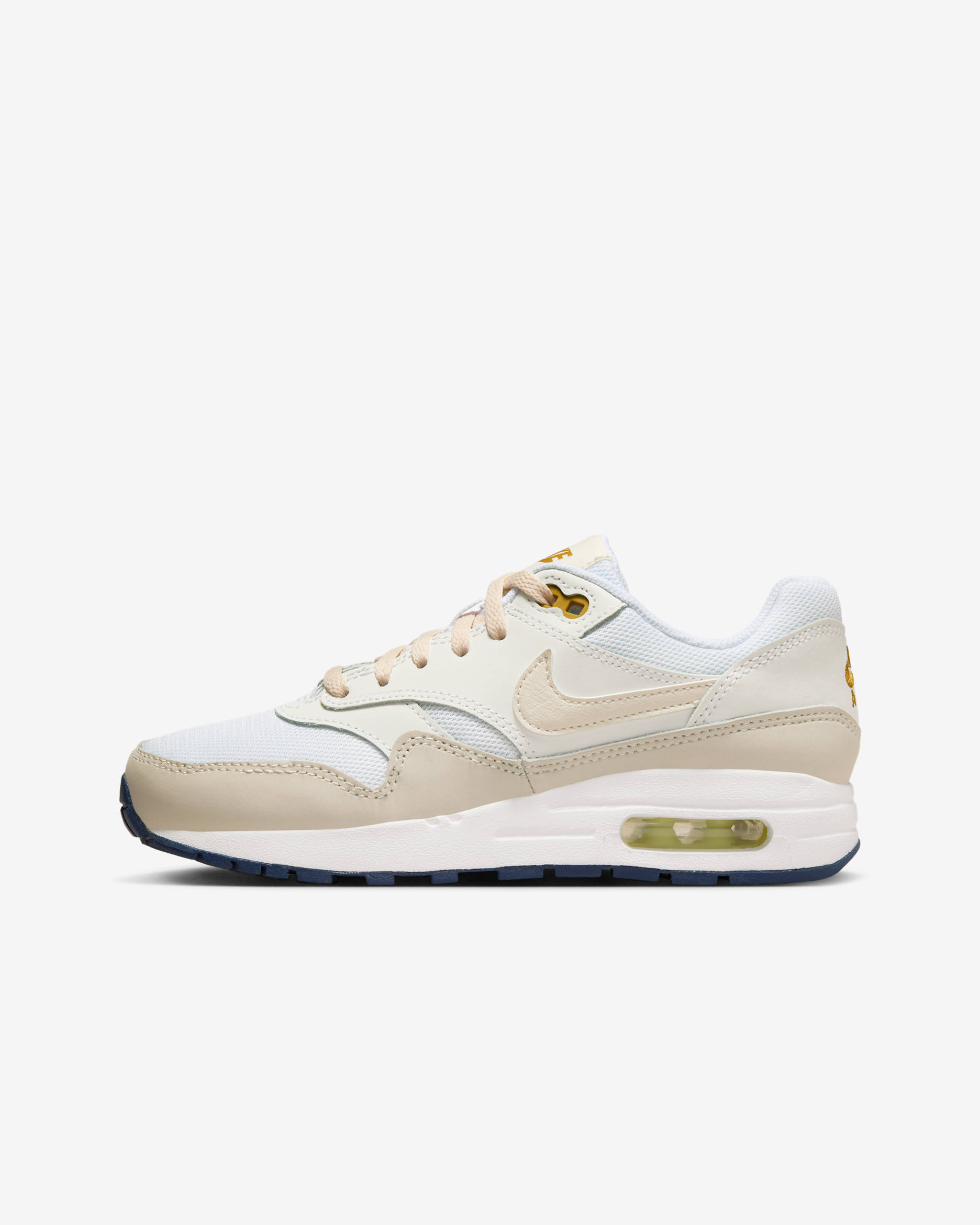 Air Max 1 Big Kids' Shoes - White/Bronzine/Barely Volt/Light Orewood Brown