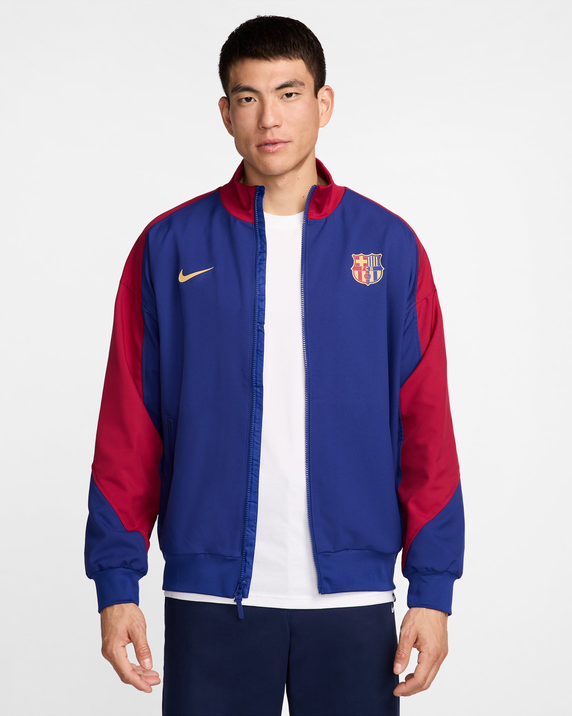 FC Barcelona Strike (hjemmedrakt) Nike Dri-FIT fotballjakke til herre - Deep Royal Blue/Noble Red/Club Gold