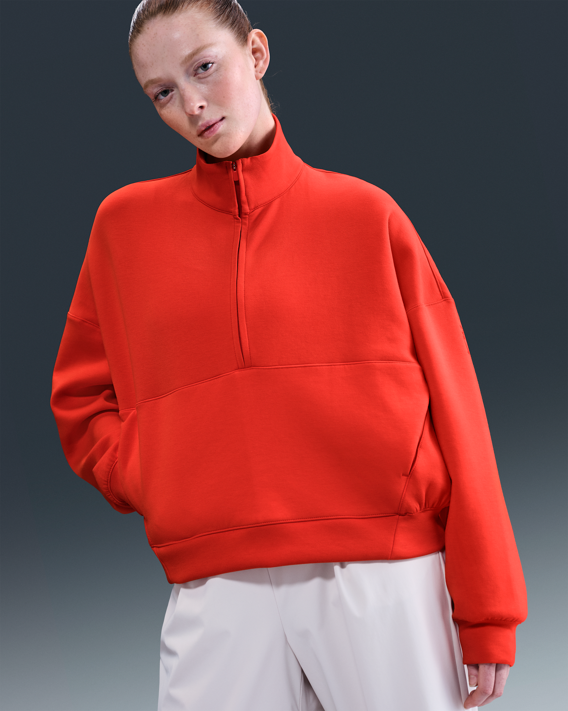 Nike 24.7 ImpossiblySoft Women's Dri-FIT Oversized 1/2-Zip Top - Picante Red/Mystic Red