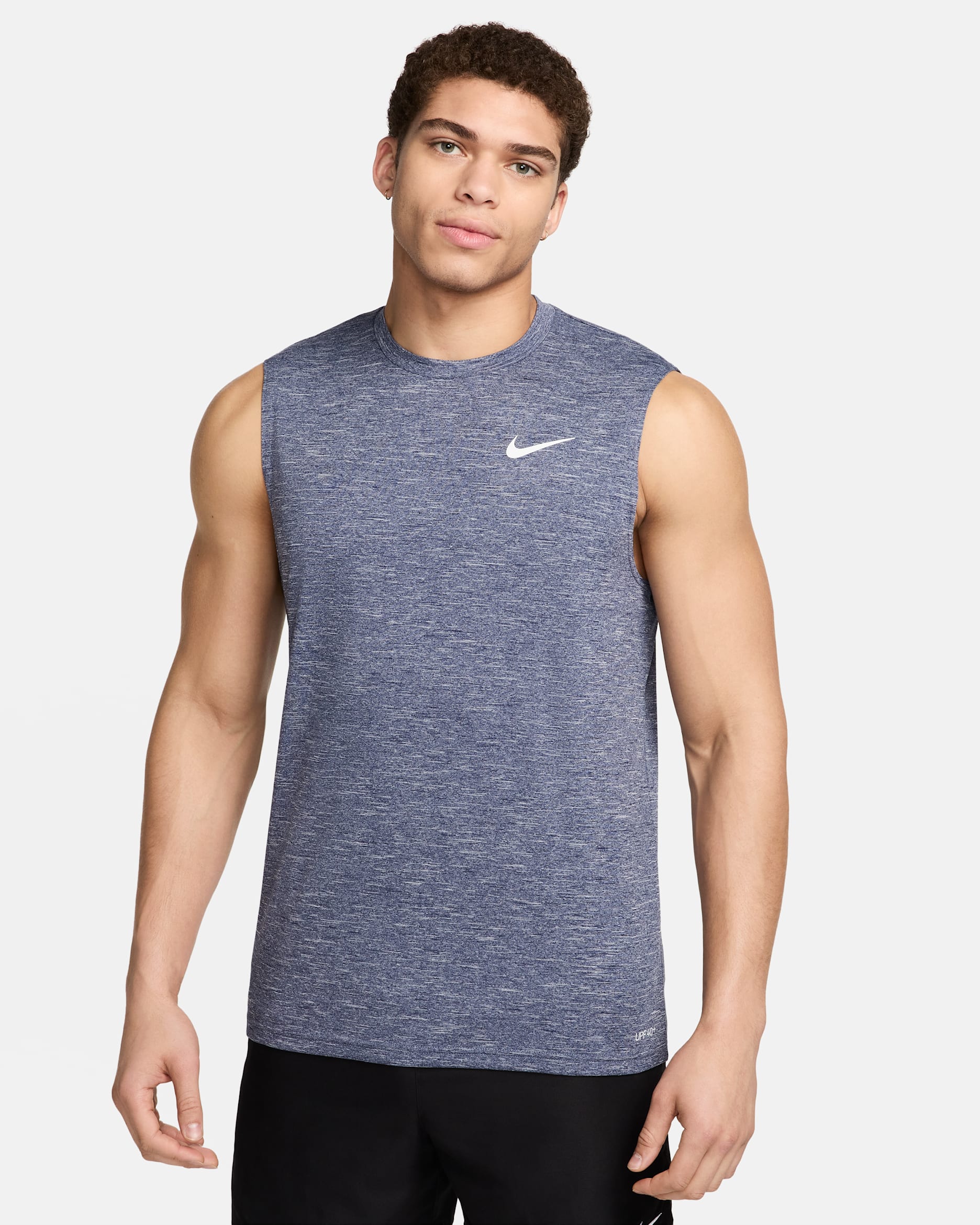Camiseta sin mangas para hombre Nike Swim Hydroguard Essential - Azul marino medianoche/Blanco