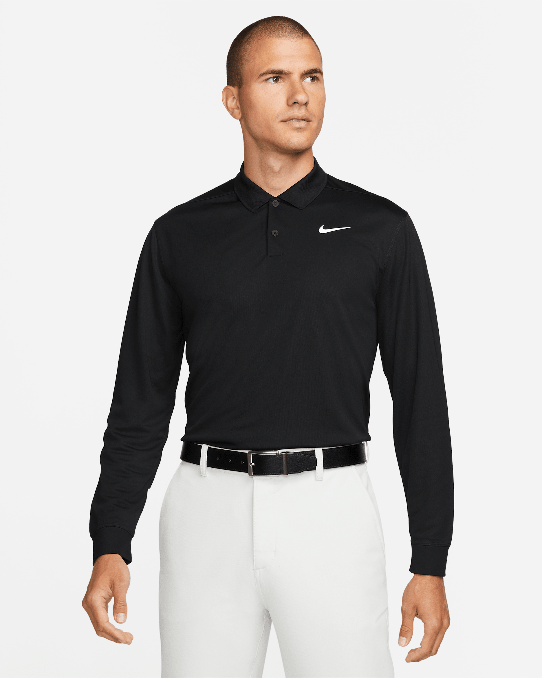 Nike Dri-FIT Victory Men's Long-Sleeve Golf Polo - Black/White
