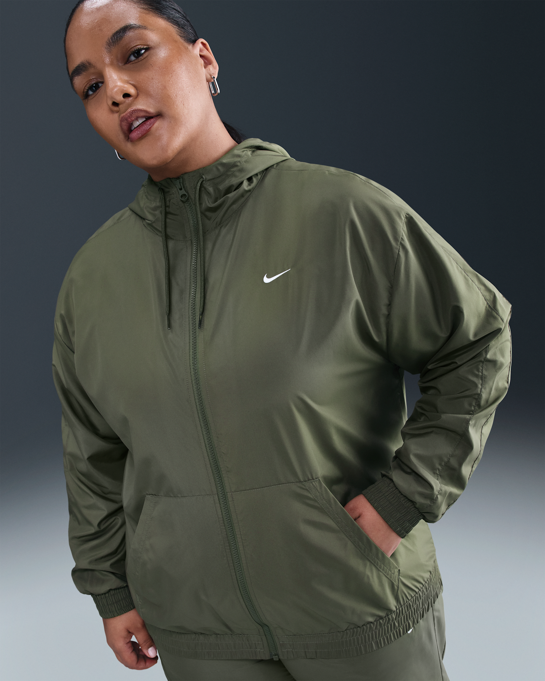Nike Sportswear Classic Wovens Women's Loose UV Hooded Jacket (Plus Size) - Medium Olive/Sail