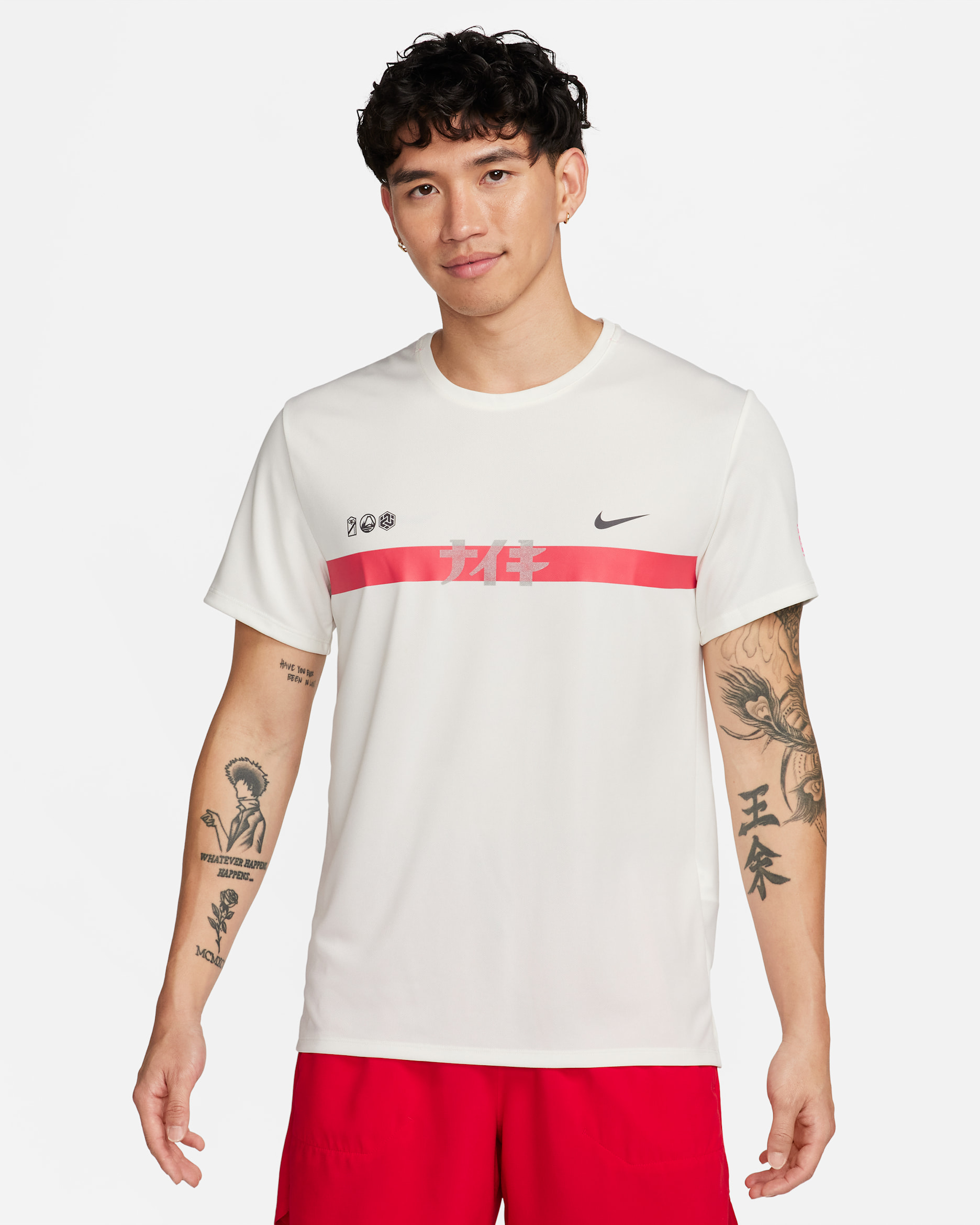 เสื้อวิ่งแขนสั้นผู้ชาย Dri-FIT UV Nike Miler - Sail/Track Red/Hyper Pink/Medium Ash