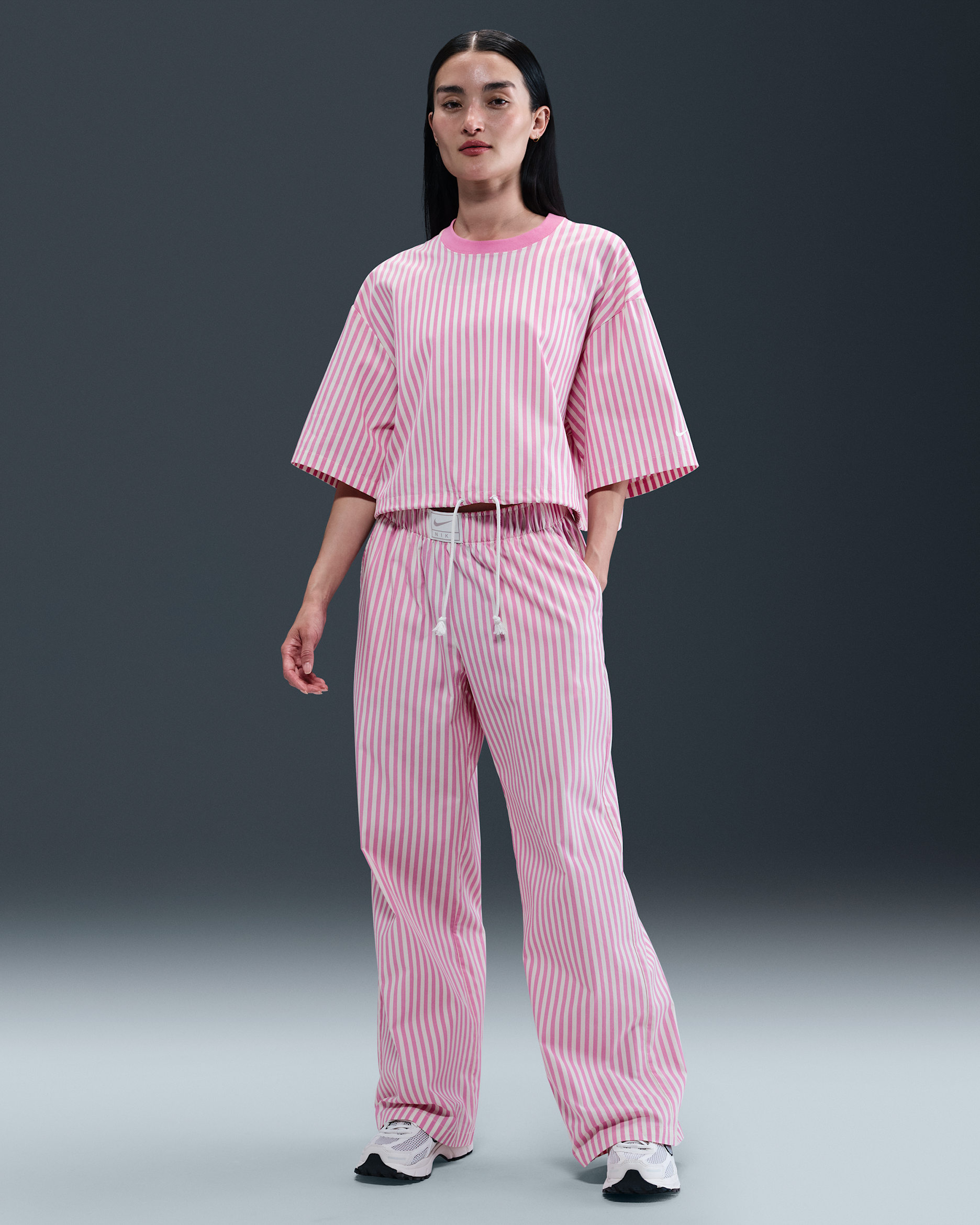 Nike Sportswear Chill Poplin Women's Mid-Rise Loose Striped Pants - Playful Pink/Sail/Black