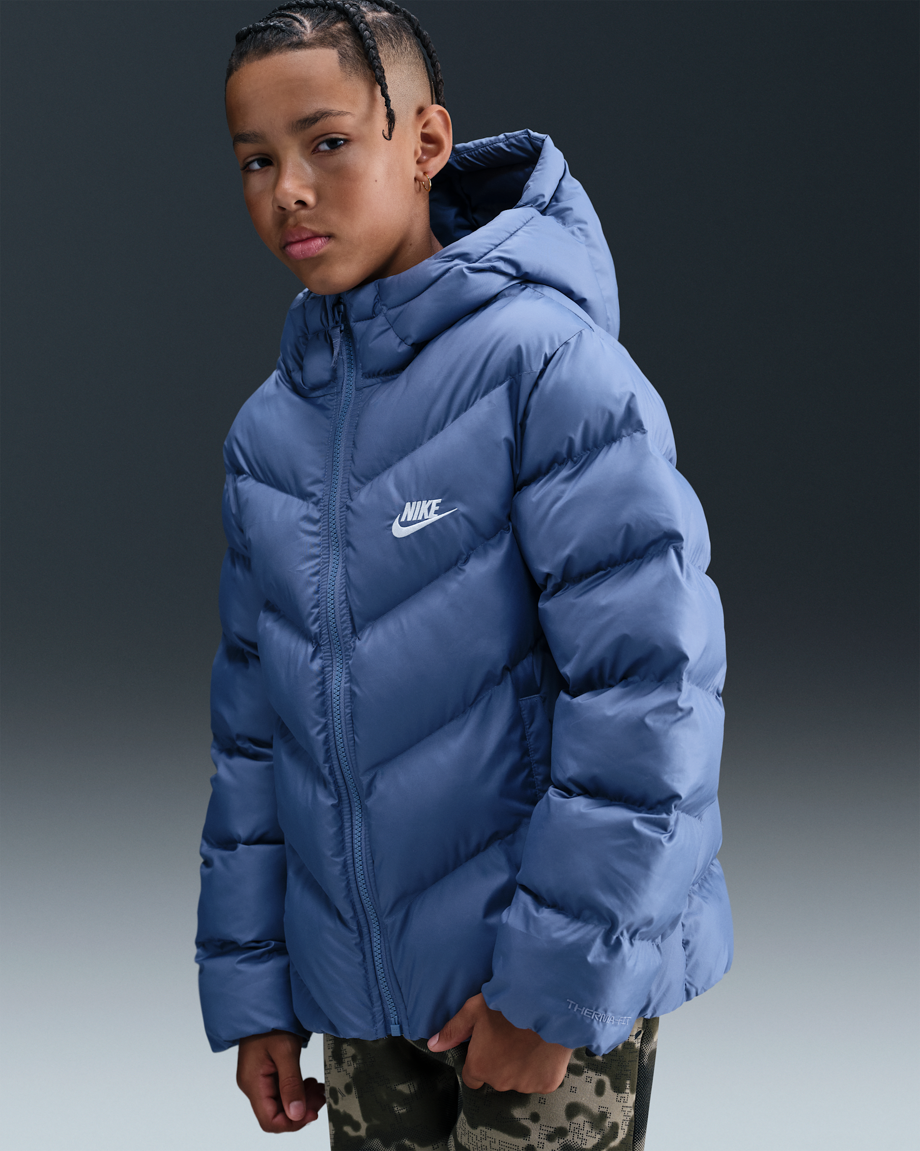 Doudoune ample Therma-FIT Nike Sportswear All Day Play pour ado - World Indigo/Blanc