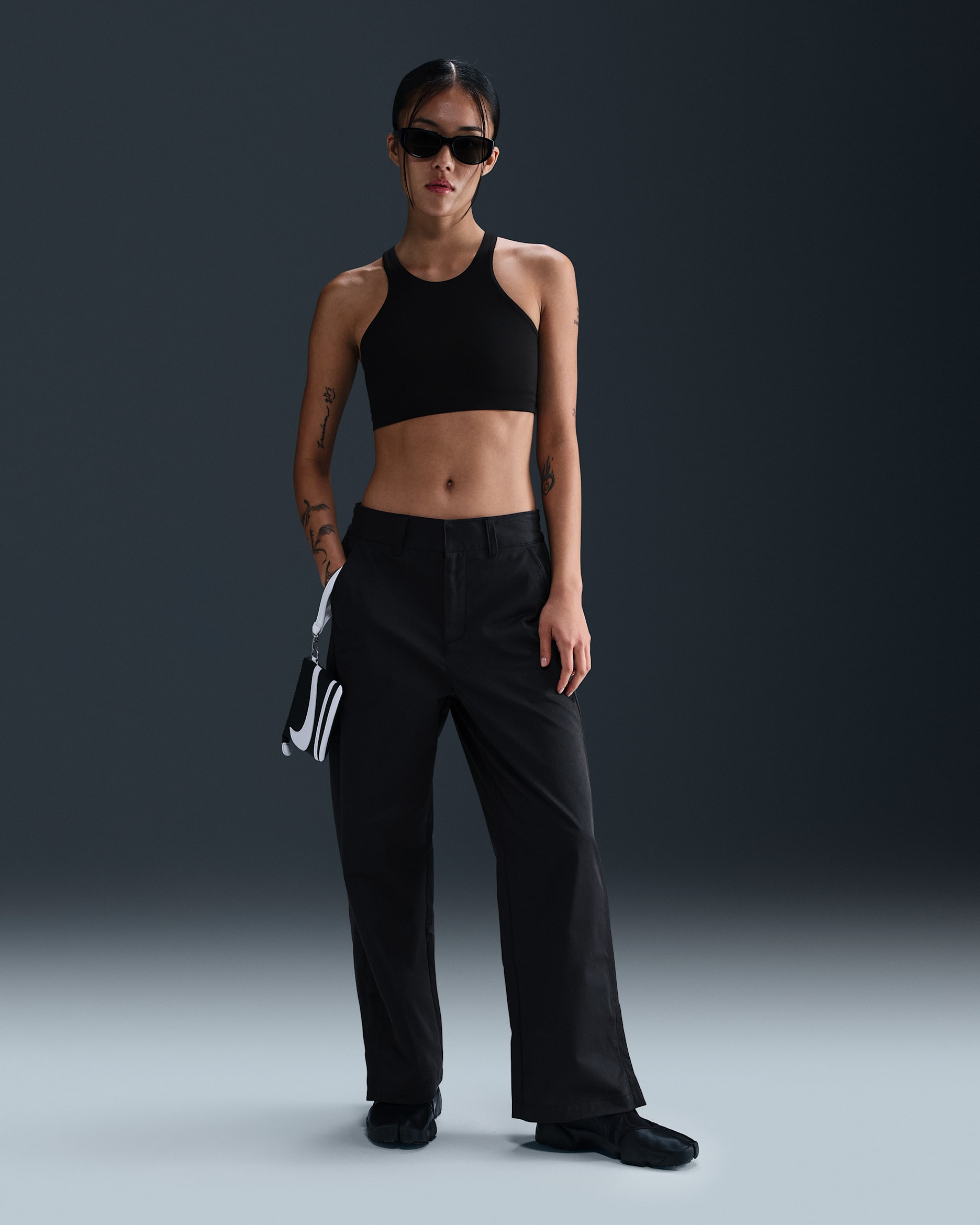 ナイキ スポーツウェア コレクション ウィメンズ ミッドライズ ツイル パンツ - ブラック/ブラック