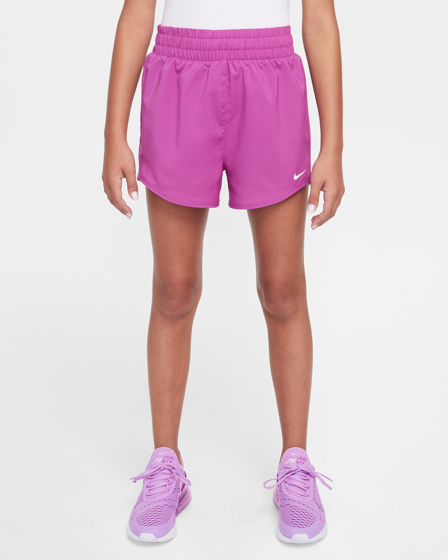 Nike One Big Kids' (Girls') Dri-FIT High-Waisted Woven Training Shorts - Hot Fuchsia/White