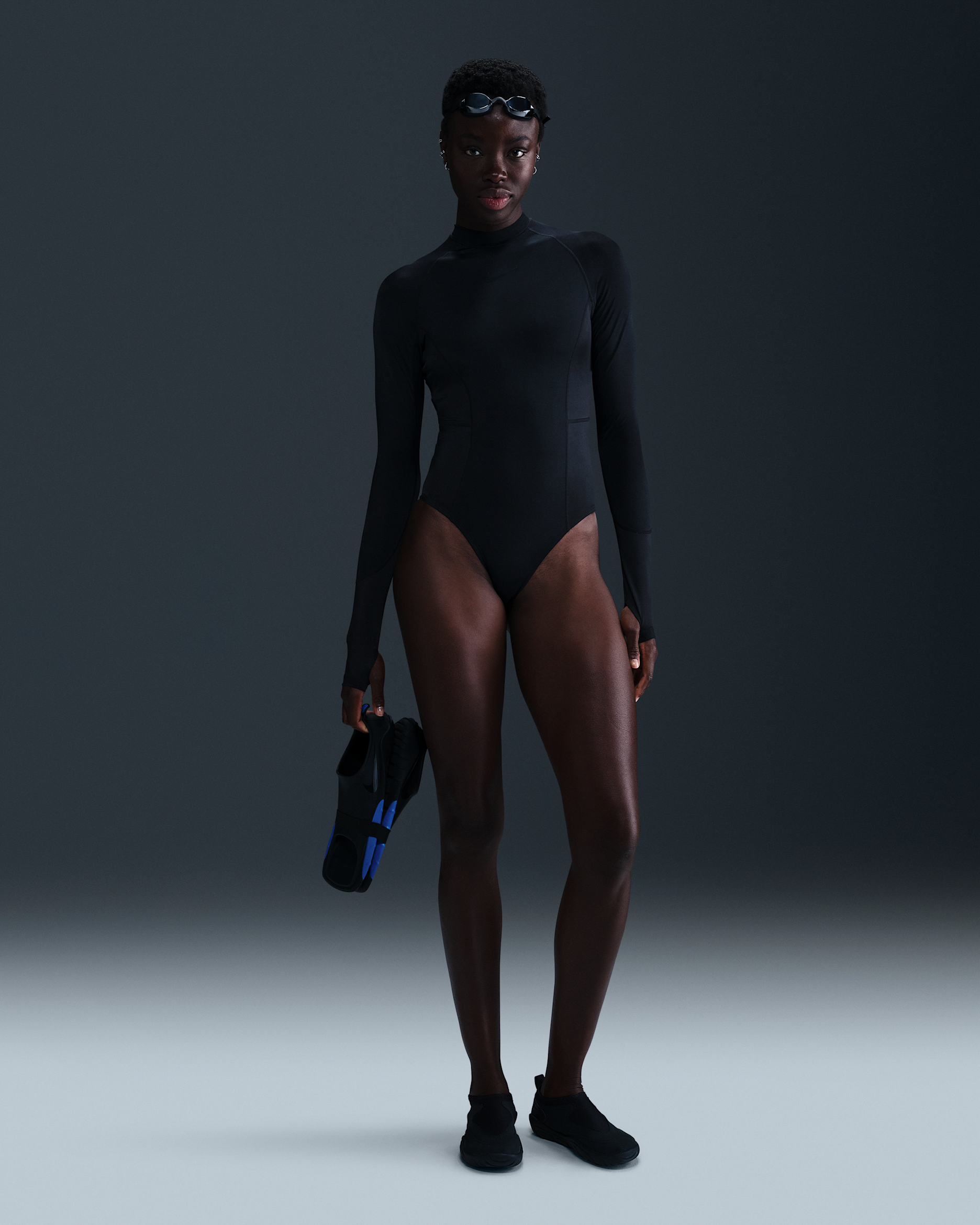 Traje de baño de una pieza de manga larga HydraLock para mujer (CB) Nike Swim Fusion - Negro
