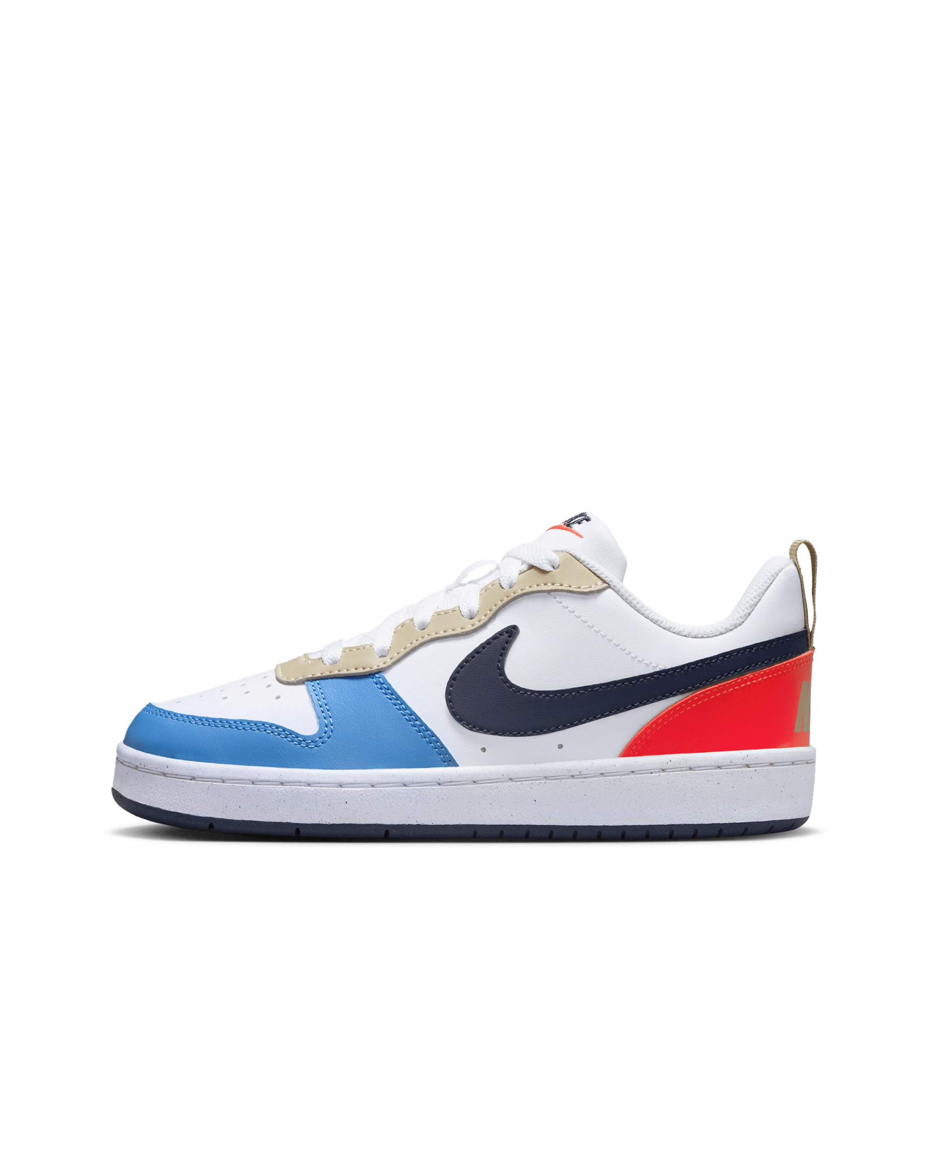 Tenis para niños grandes Nike Court Borough Low Recraft - Blanco/Carmesí claro/Azul extremo/Trueno azul