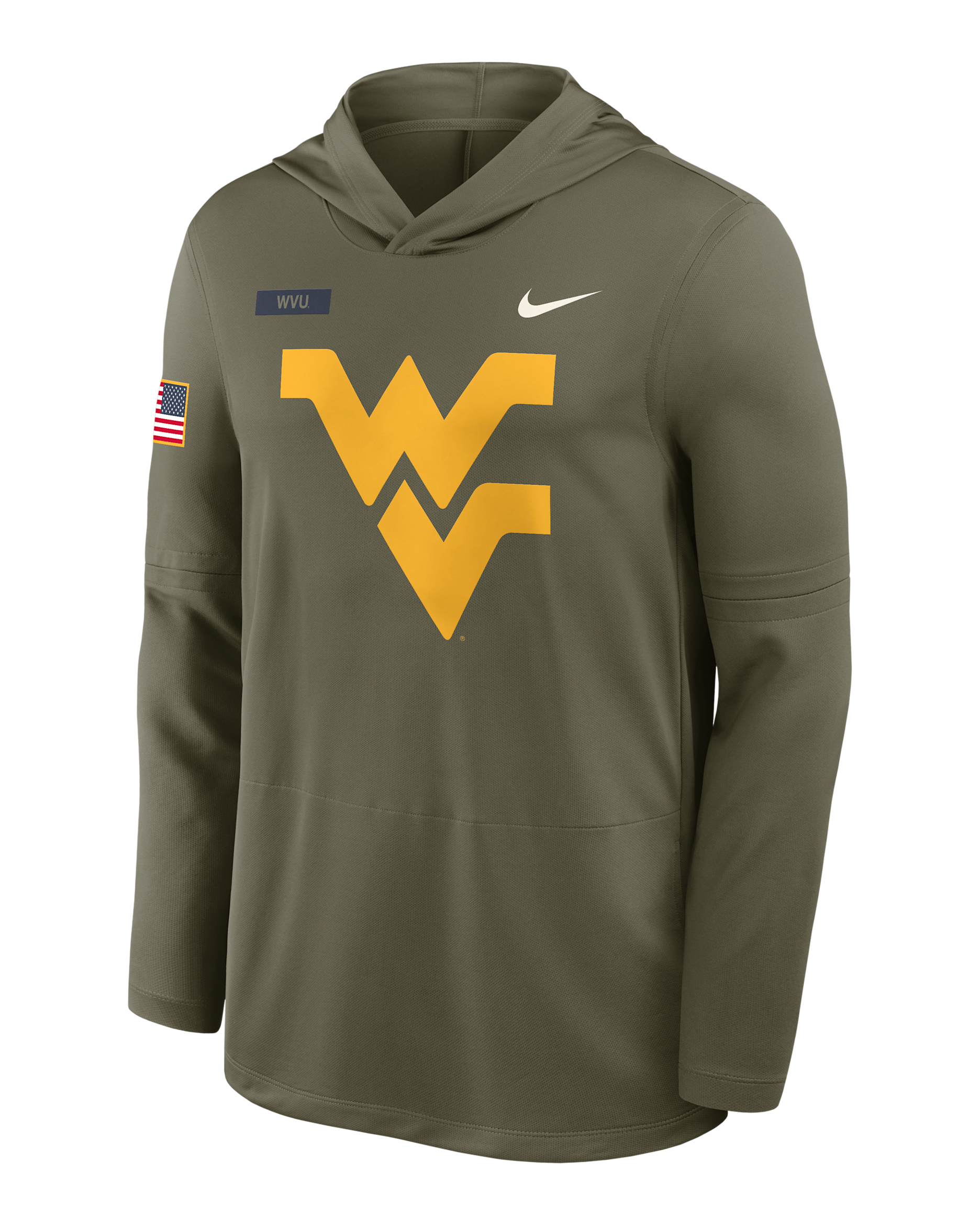 West Virginia 2025 Military Appreciation Men's Nike Dri-FIT College Long-Sleeve Hooded Top - Olive
