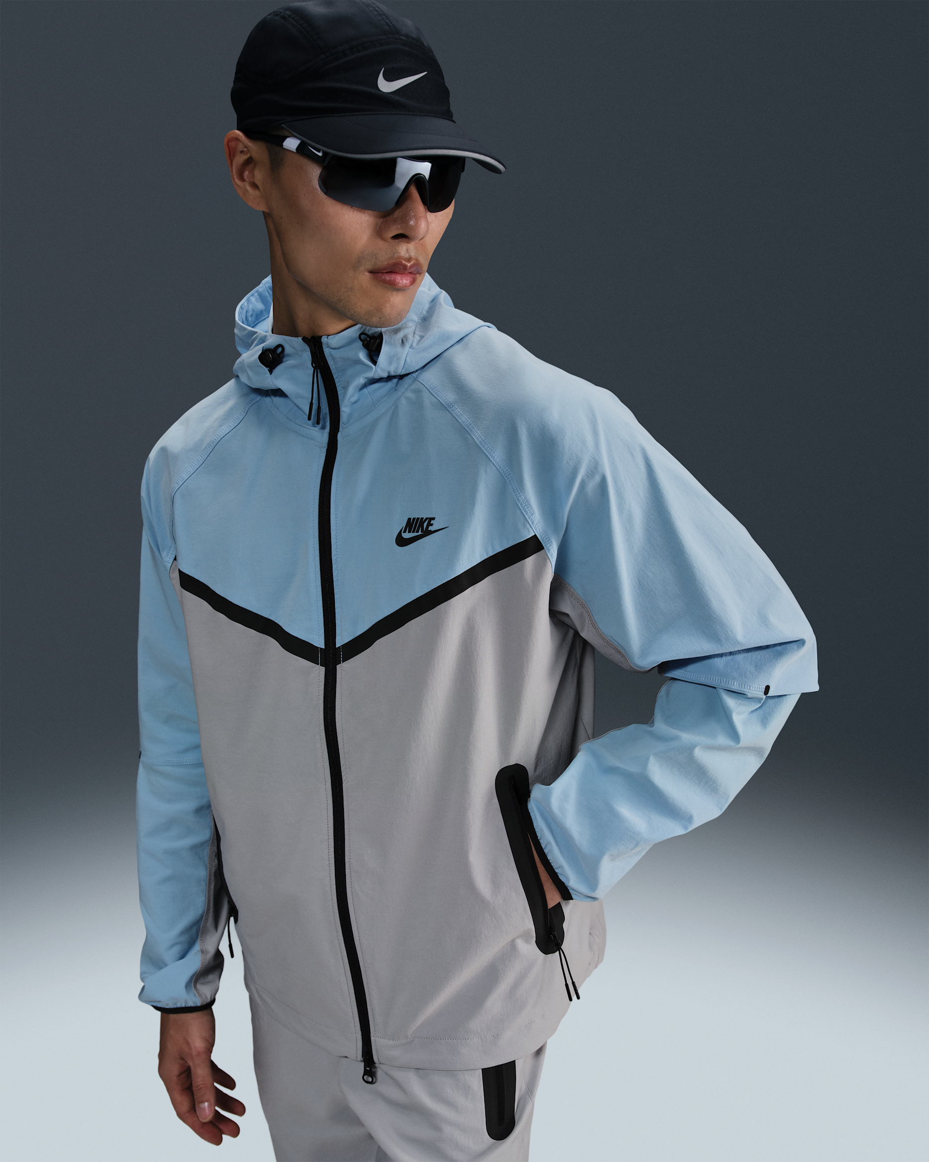 Pánská tkaná bunda Nike Tech Windrunner se zipem po celé délce - Wolf Grey/Psychic Blue