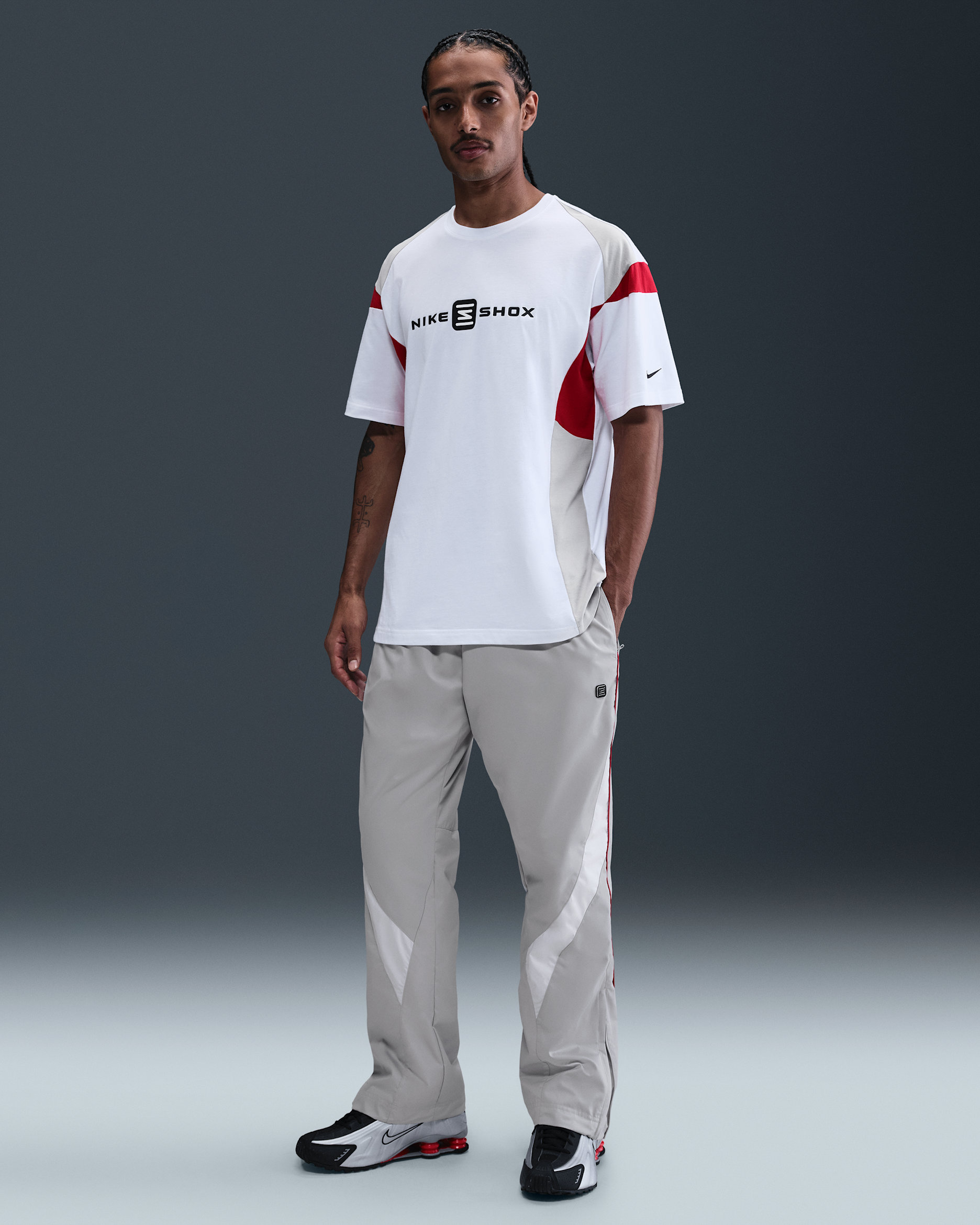 Nike Sportswear Shox Men's Woven Trousers - Grey Fog/White/University Red